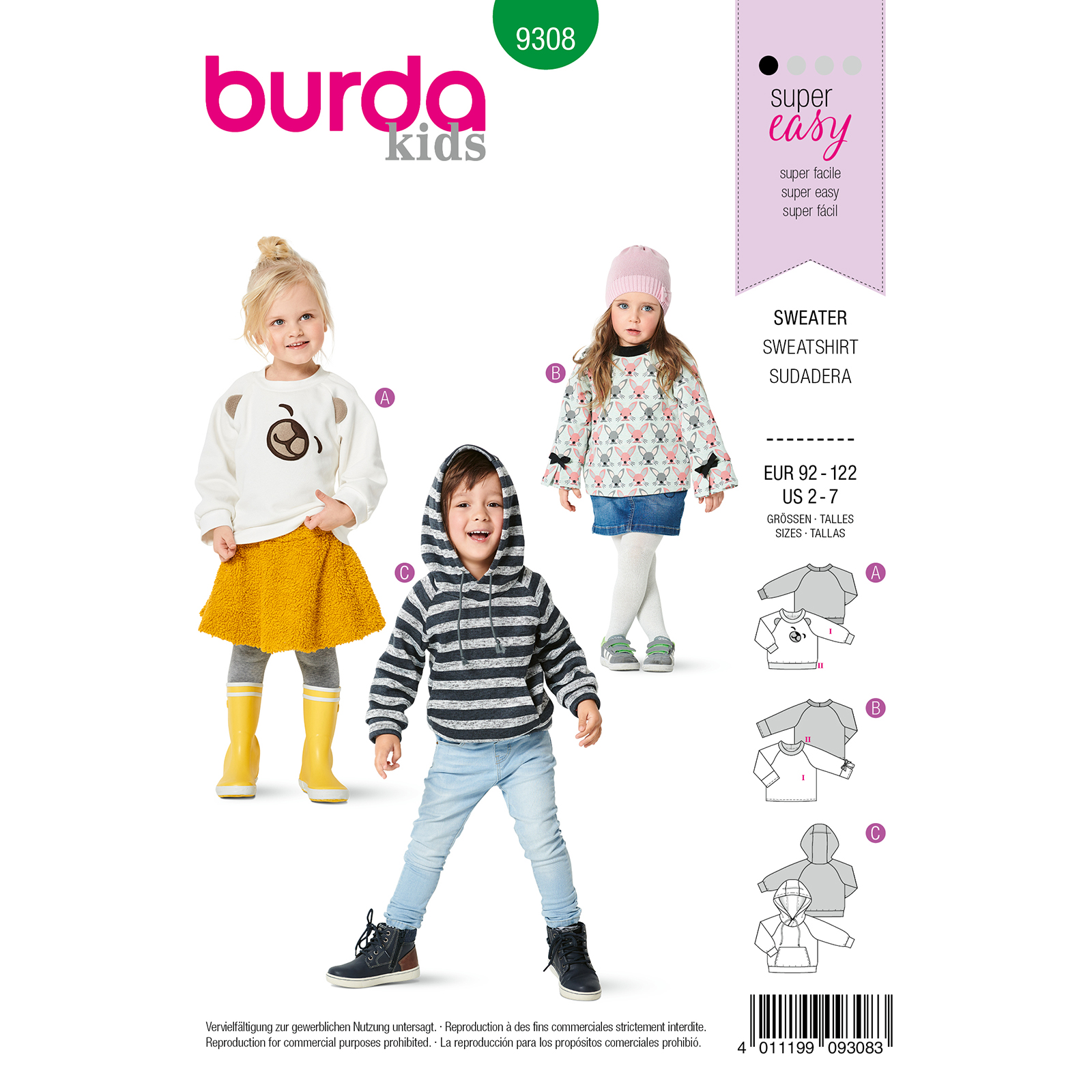 Burda patroon 9308 sweatshirt. Maat: 92-122 - STUK