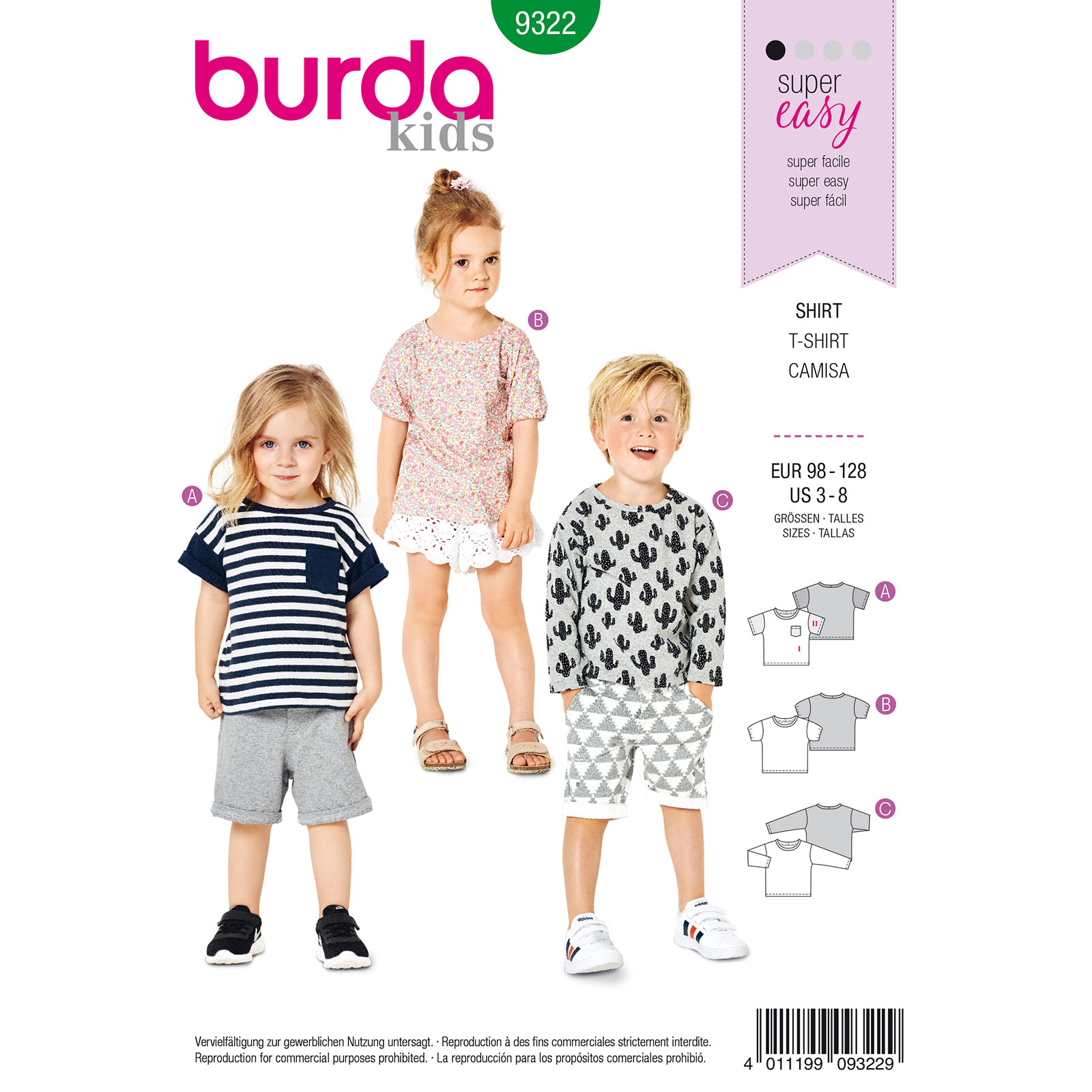 Burda patroon 9322 overhemd. Maat: 98-128 - STUK