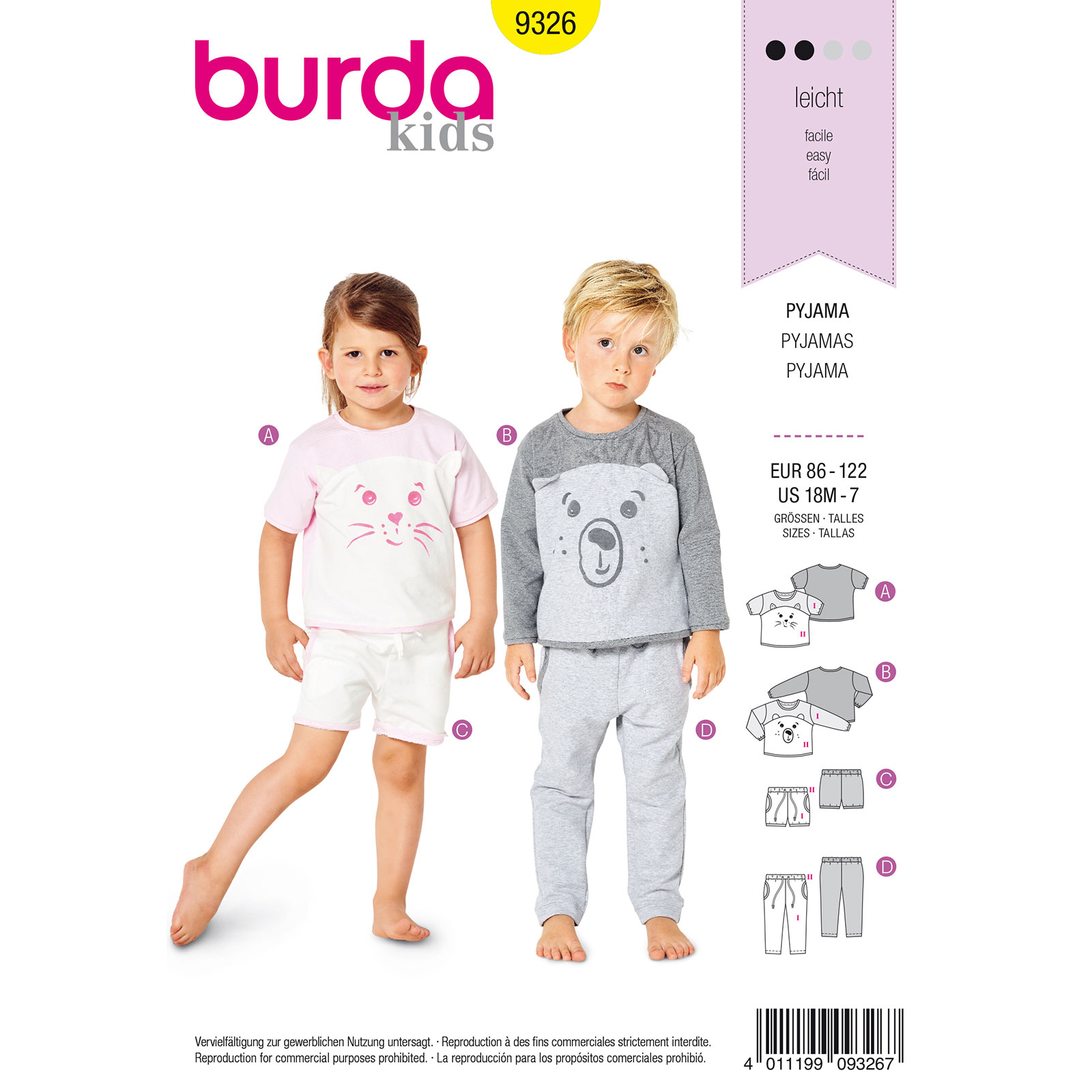 Burda patroon 9326 pyama. Maat: 86-122 - STUK