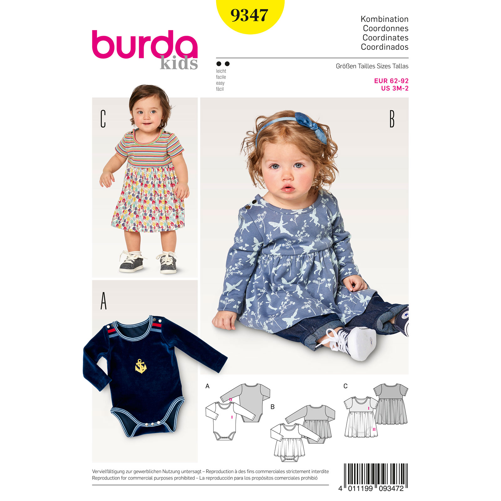 Burda patroon 9347 combinatie. Maat: 62-92 - STUK