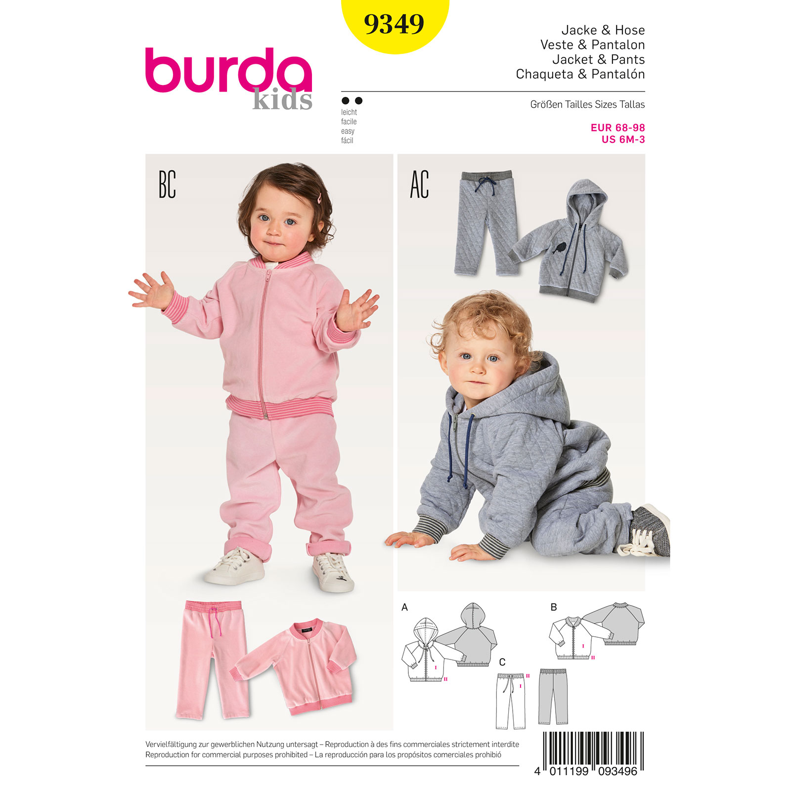 Burda patroon 9349 jas en broek. Maat: 68-98 - STUK