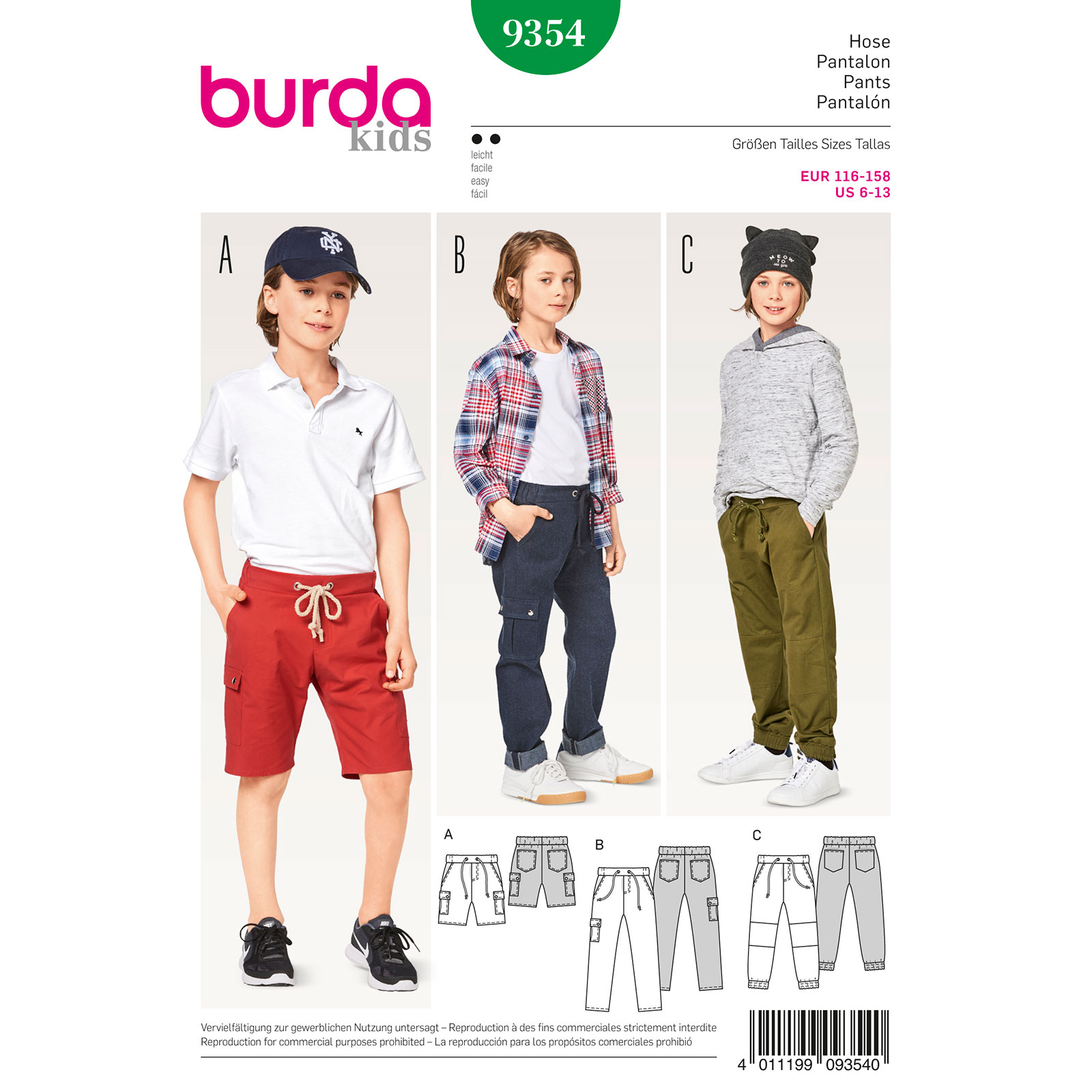 Burda patroon 9354 broek. Maat: 116-158 - STUK