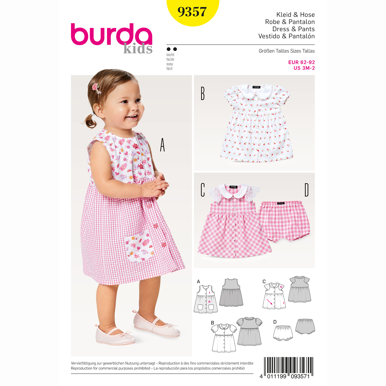 Burda patroon 9357 jurk en broek. Maat: 62-92 - STUK