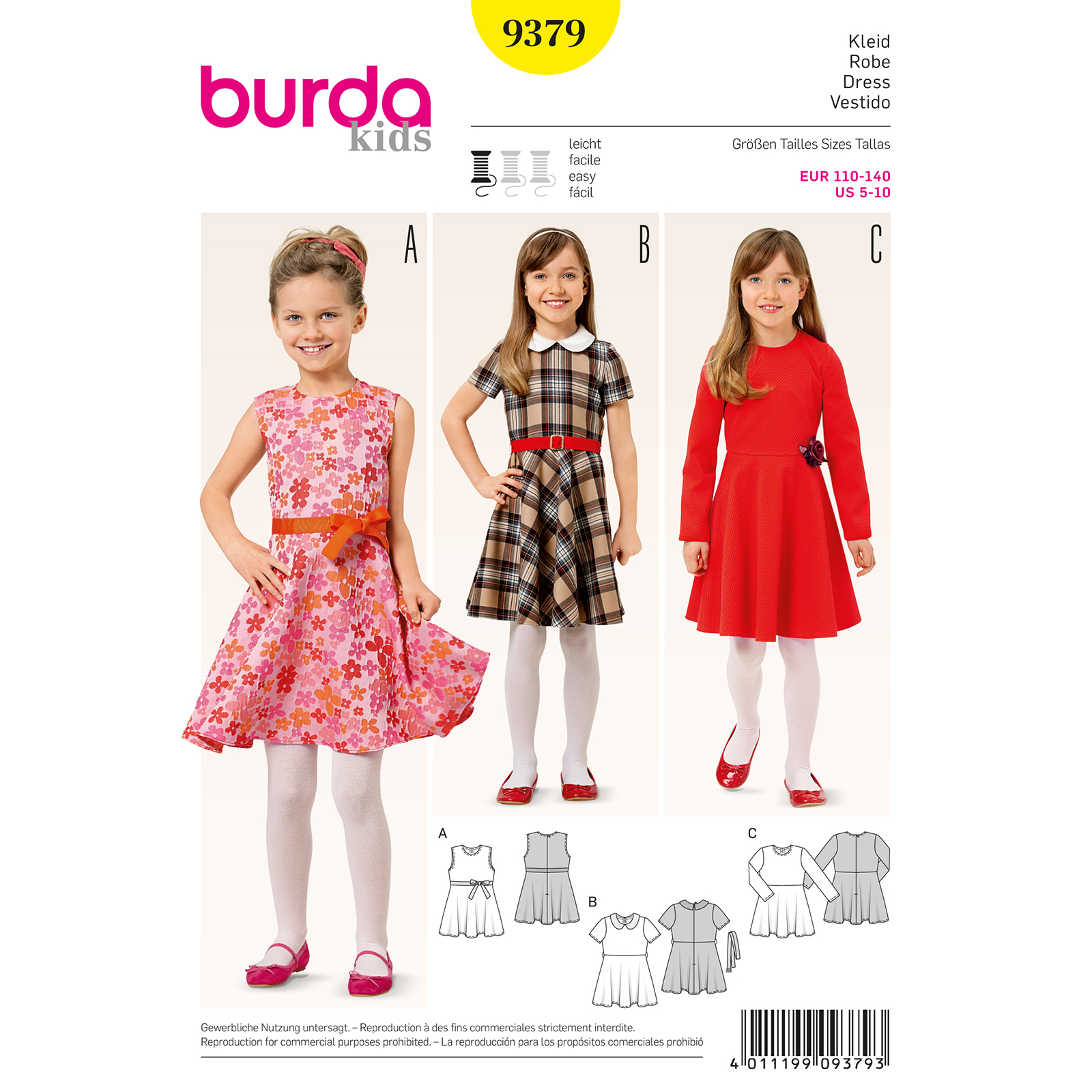 Burda patroon 9379 jurk. Maat: 110-140 - STUK