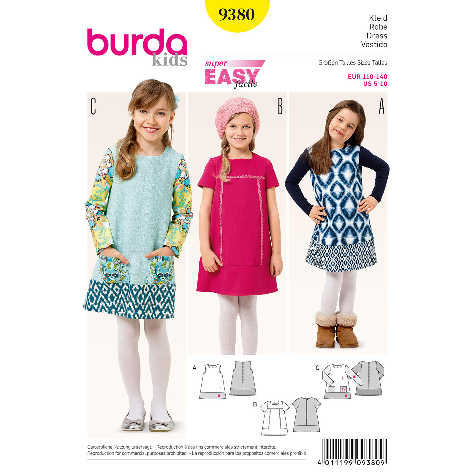 Burda patroon 9380 jurk. Maat: 110-140 - STUK
