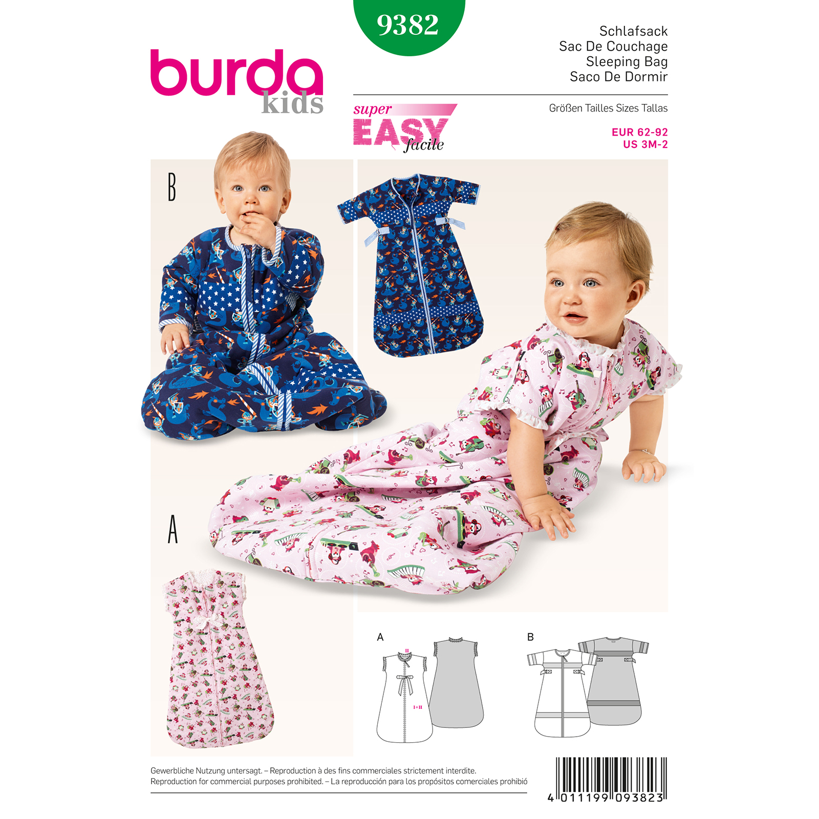 Burda patroon 9382 slaapzak. Maat: 62-92 - STUK