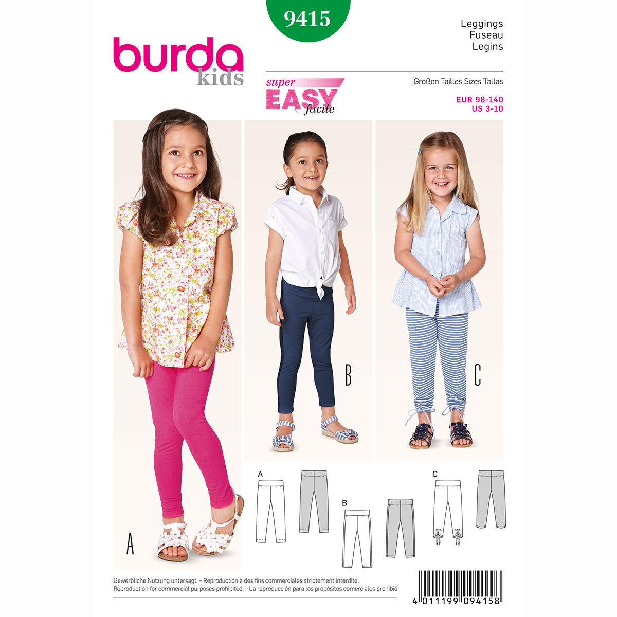 Burda patroon 9415 legging. Maat: 98-140 - STUK