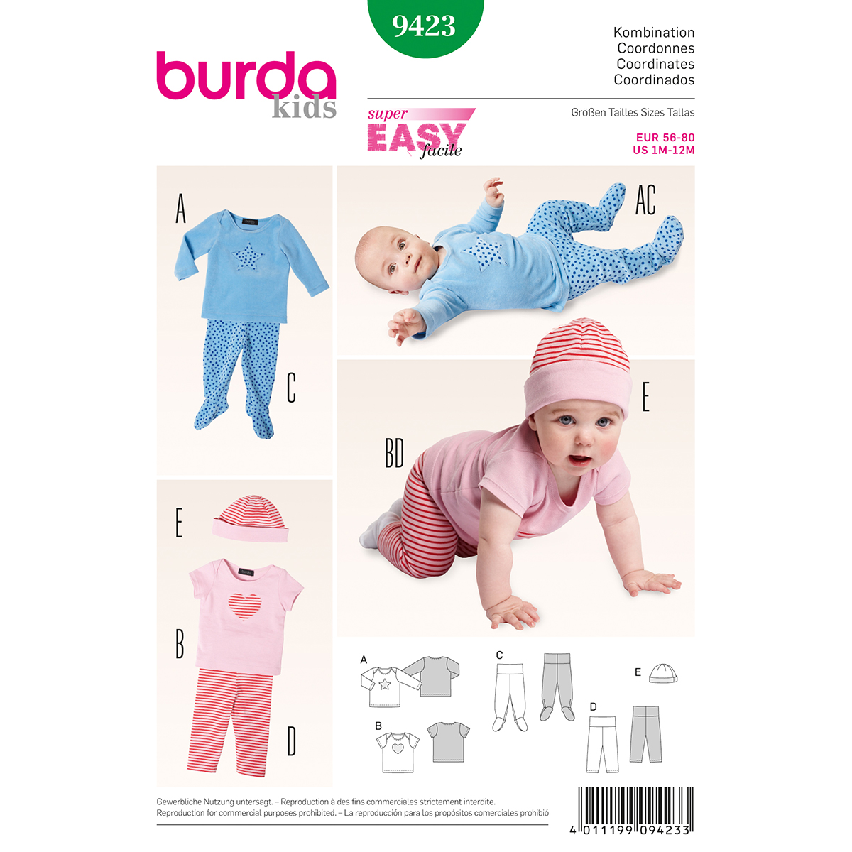 Burda patroon 9423 combinatie. Maat: 56-80 - STUK