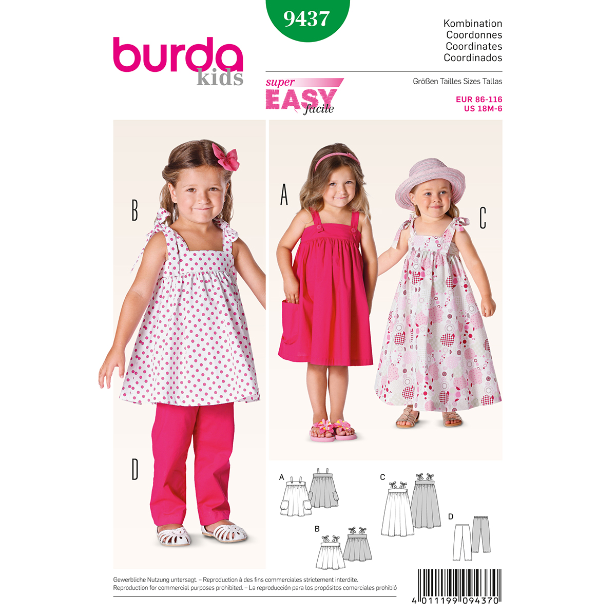 Burda patroon 9437 combinatie. Maat: 86-116 - STUK