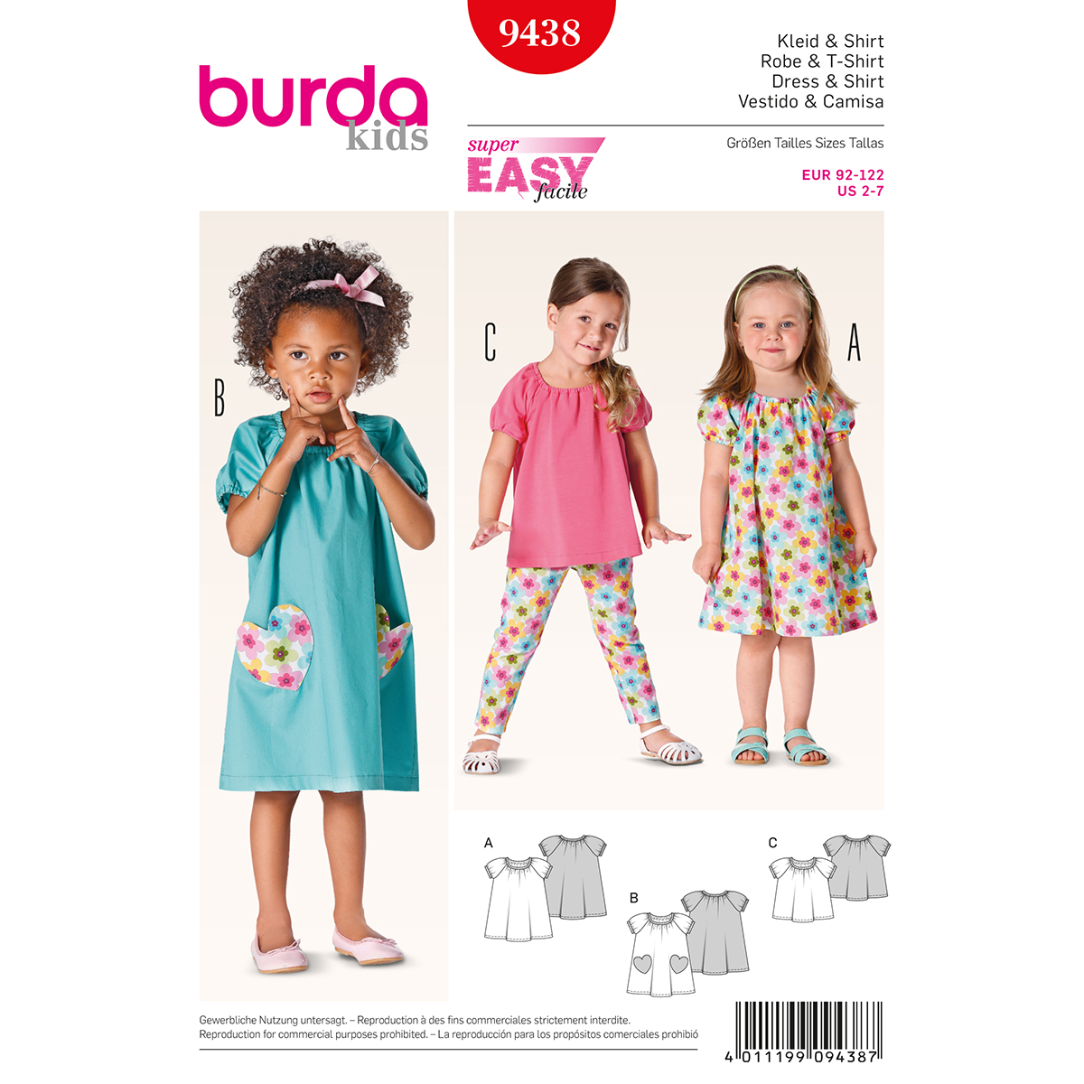 Burda patroon 9438 Dress & Shirt 92-122 - STUK