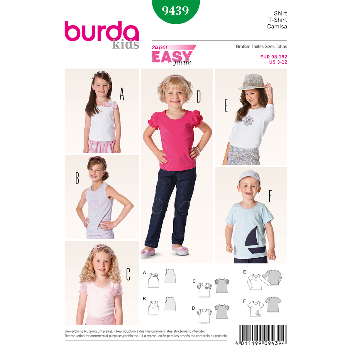Burda patroon 9439 shirt. Maat: 98-152 - STUK