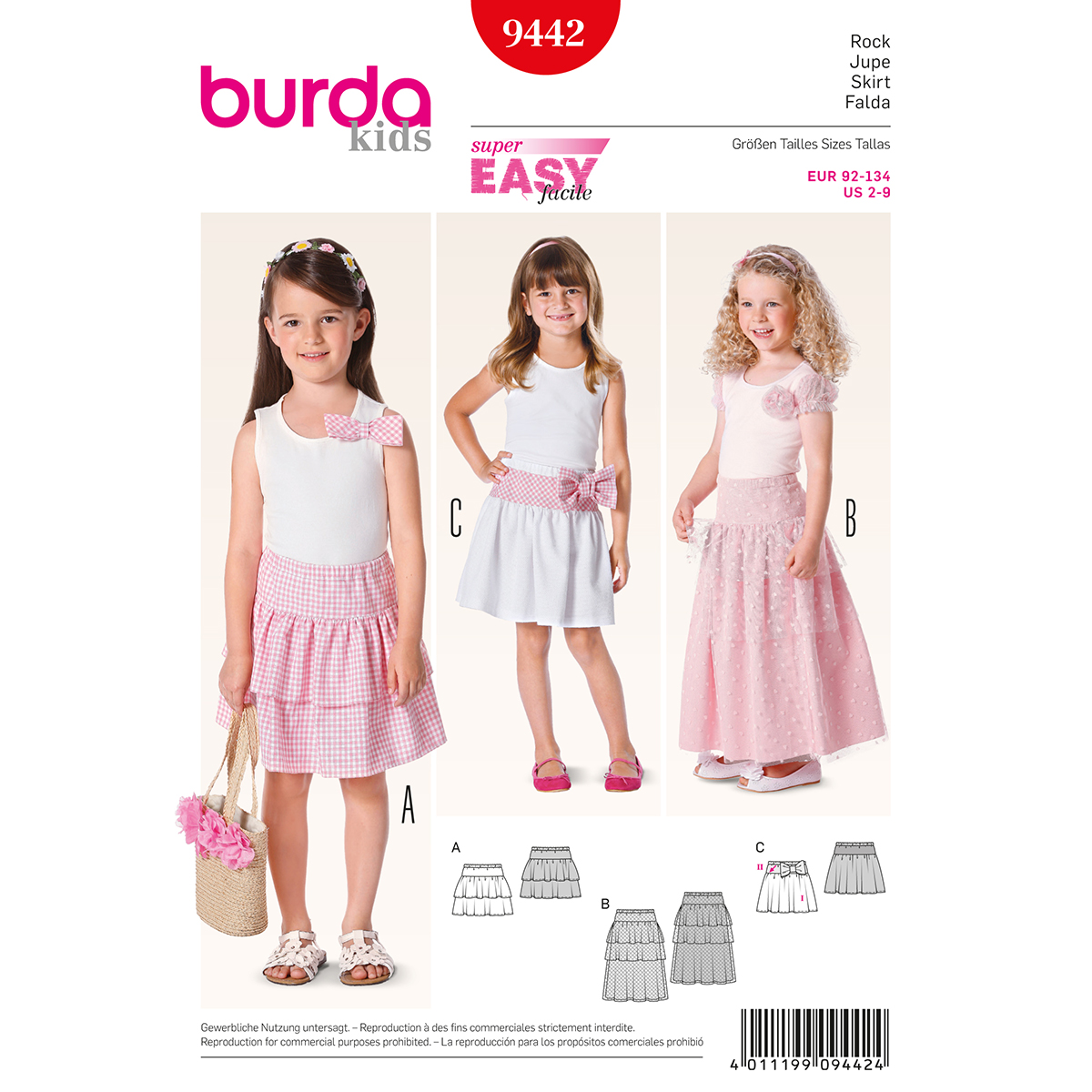 Burda patroon 9442 rok. Maat: 92-134 - STUK