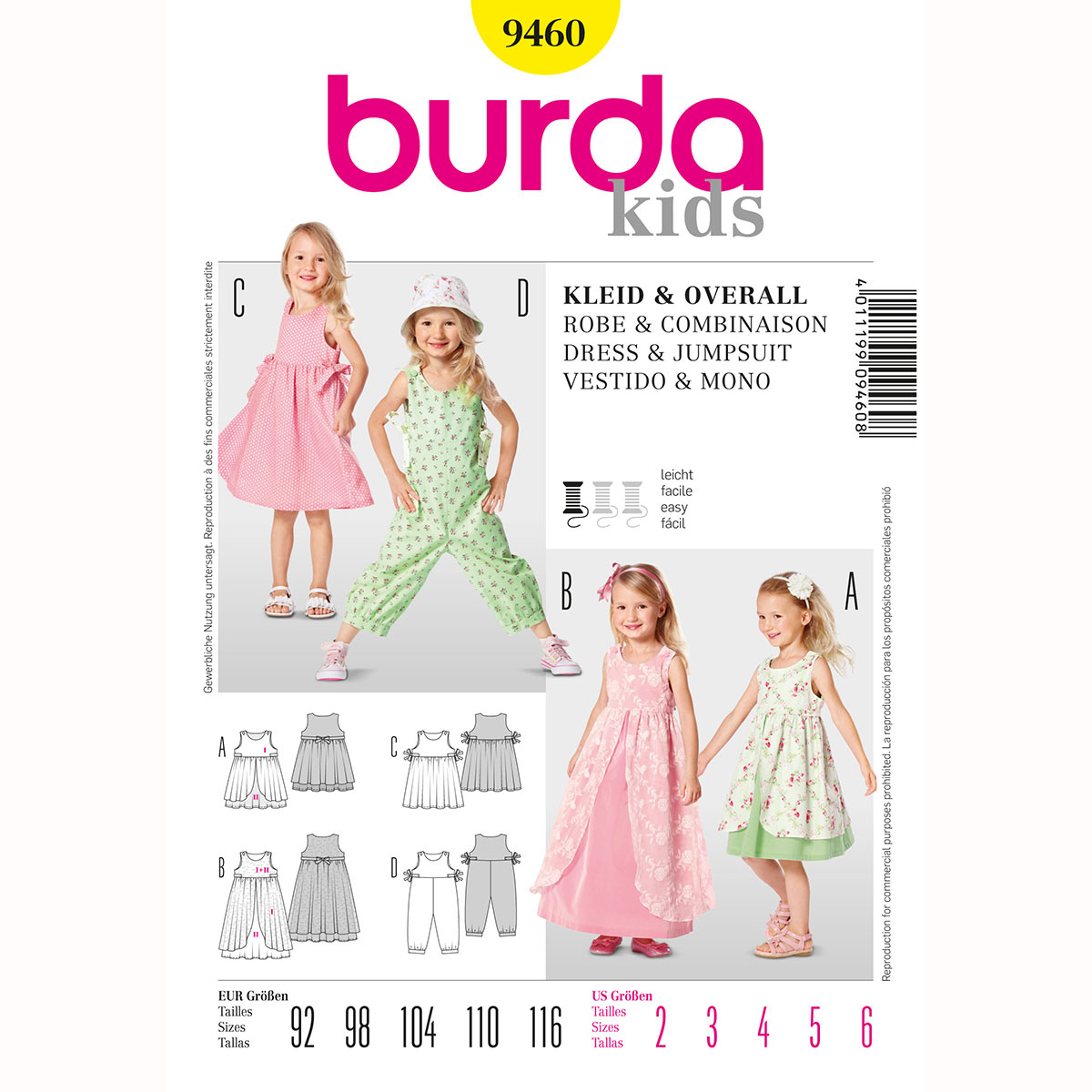 Burda patroon 9460 jurk jumpsuit. Maat: 92-116 - STUK