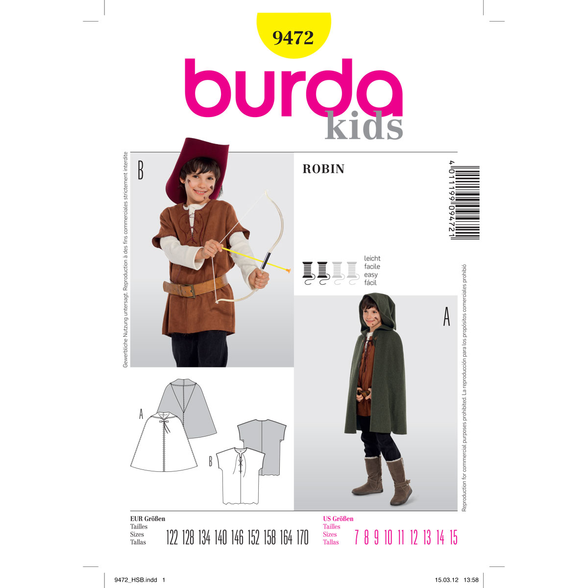 Burda patroon 9472 Robin Hood. Maat: 122-170 - STUK