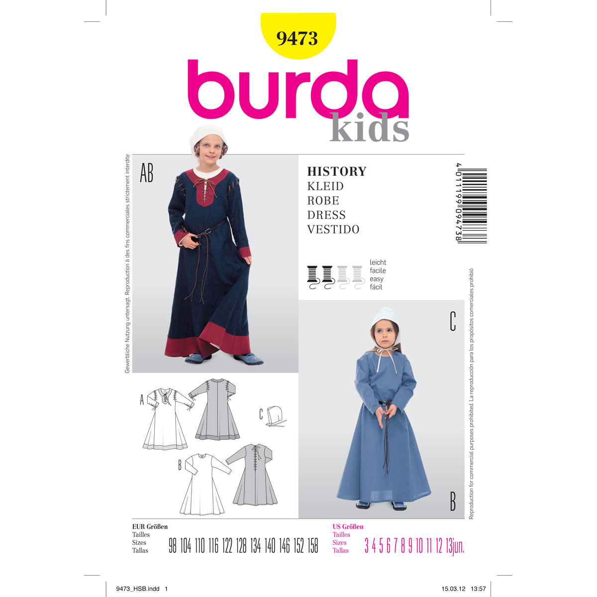 Burda patroon 9473 jurk. Maat: 98-158 - STUK
