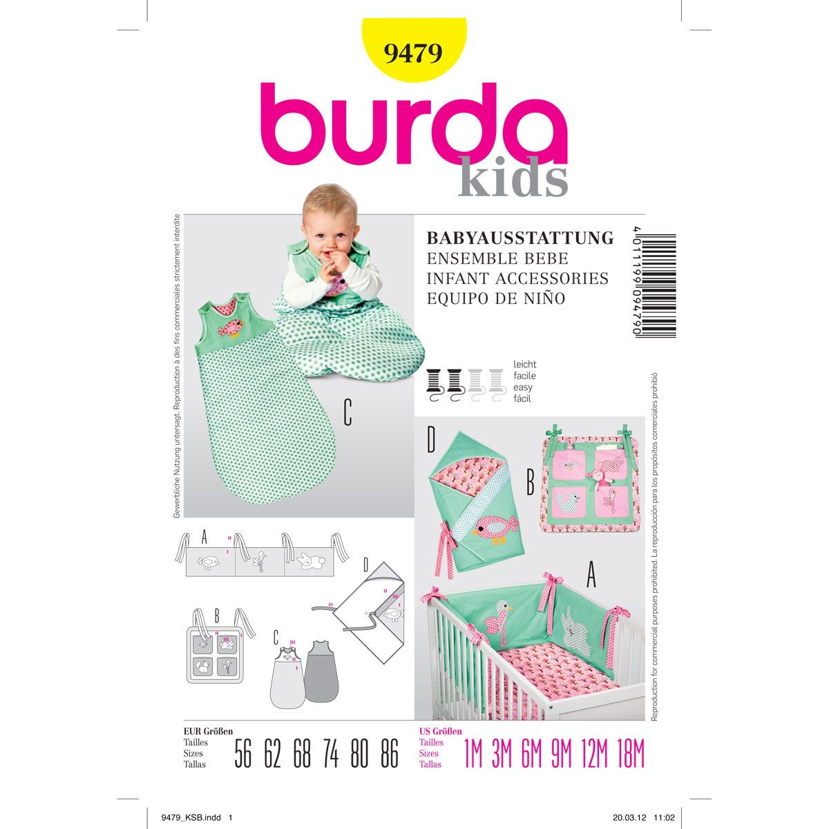 Burda patroon 9479 Baby trappelzak ed. Maat: 56-86 - STUK
