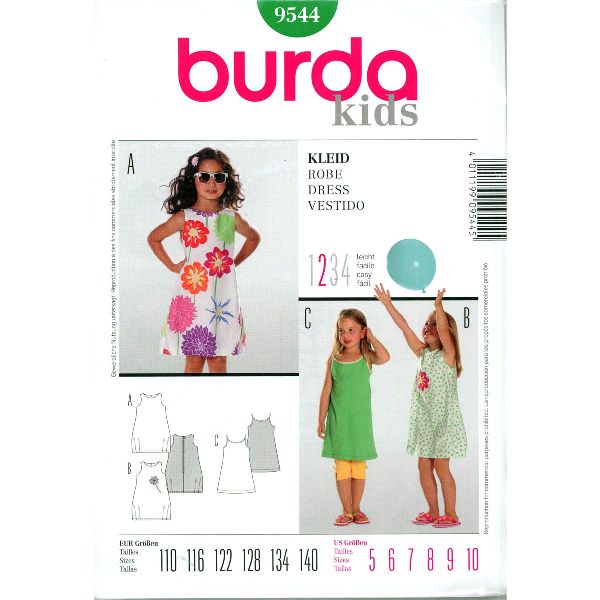 Burda patroon 9544 jurk. Maat: 110-140 - STUK