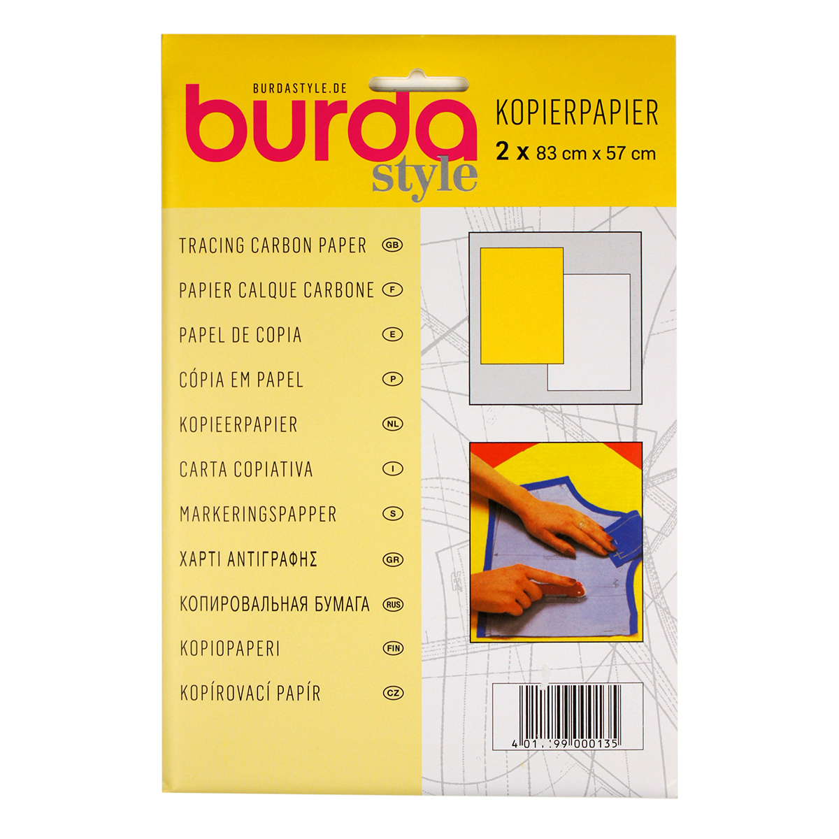 Burda kopieerpapier 83 x 57cm - 1 vel wit  en 1 vel geel  - STUK