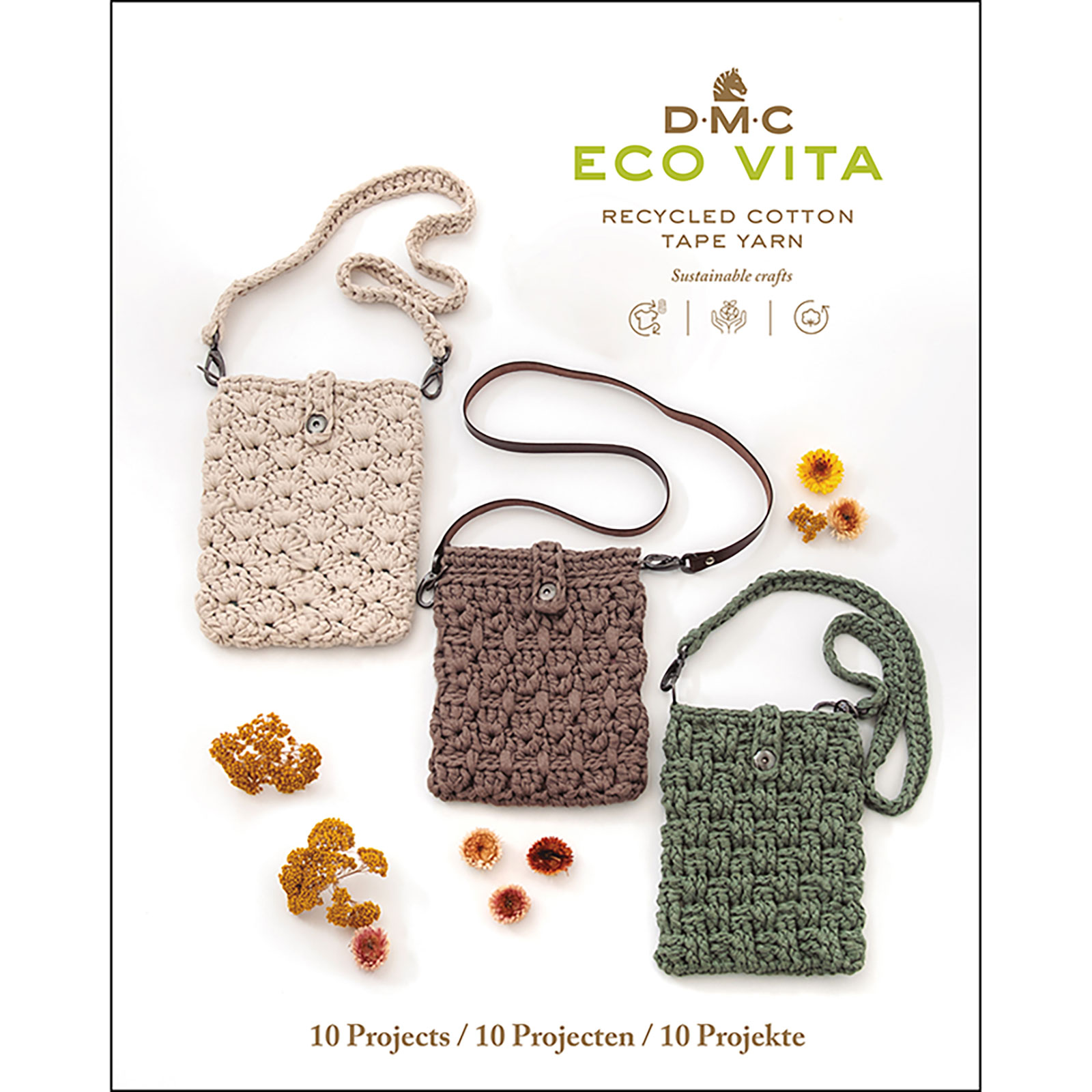 DMC 15895.E22 Boek Eco Vita Recycled Cotton Tape Yarn 10 projecten - Engelse, Duits en Nederlandse taal. - STUK