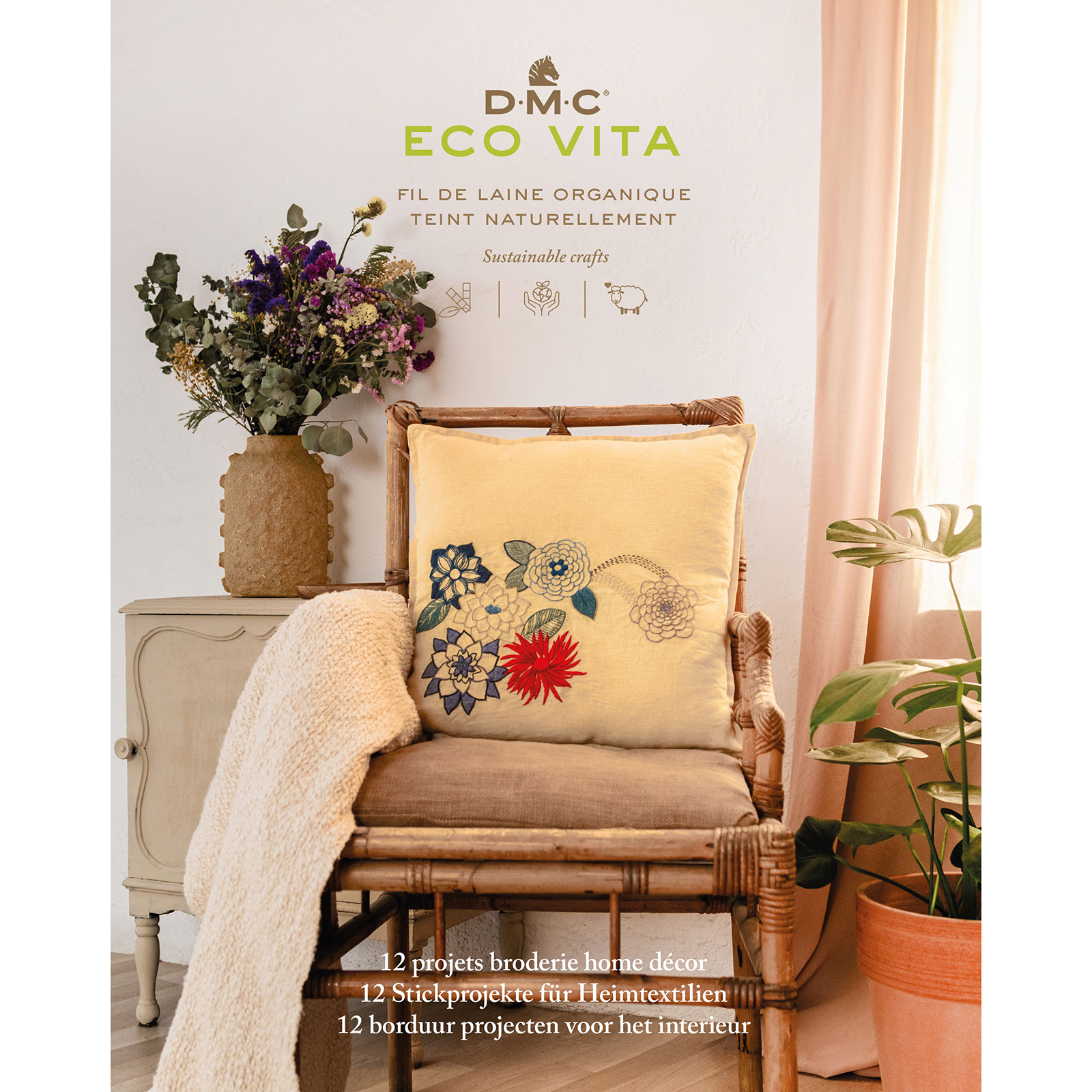 DMC 15906.F22 Eco Vita Decoratie Inspiratieboek,12 borduur projecten - Nederlandse, Franse en Duits taal. - STUK