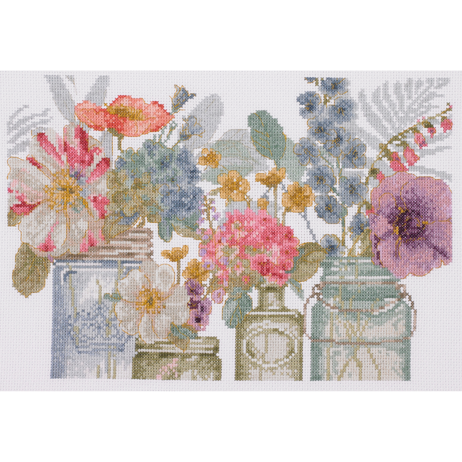 DMC BL1167/76 Borduurpakket - Aquarel Bloemen In Jars Aïda  30 x 20 cm - STUK