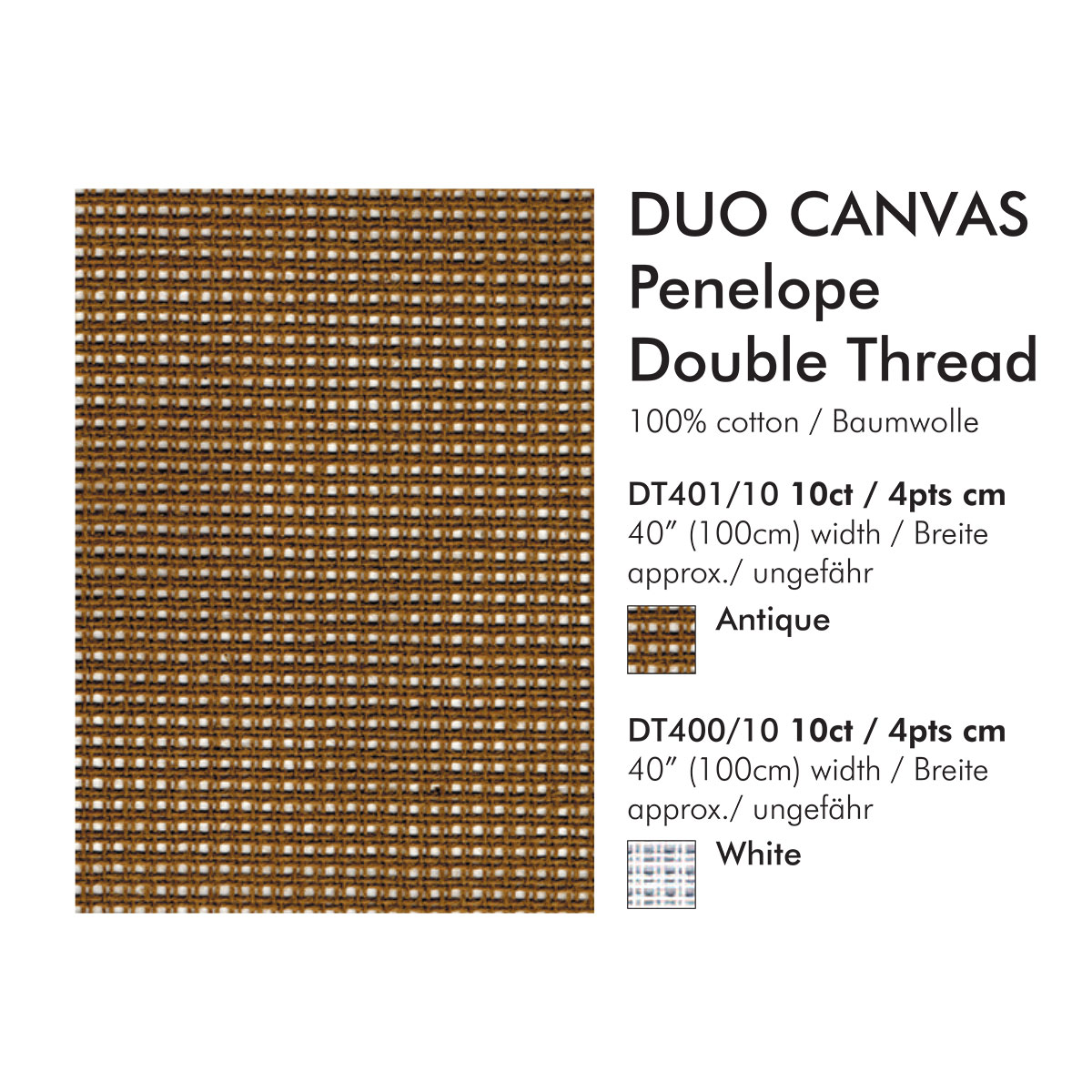 DMC DT400 Duo Canvas stramien dubbel draad 10 count 4 kruisjes per cm - Meter