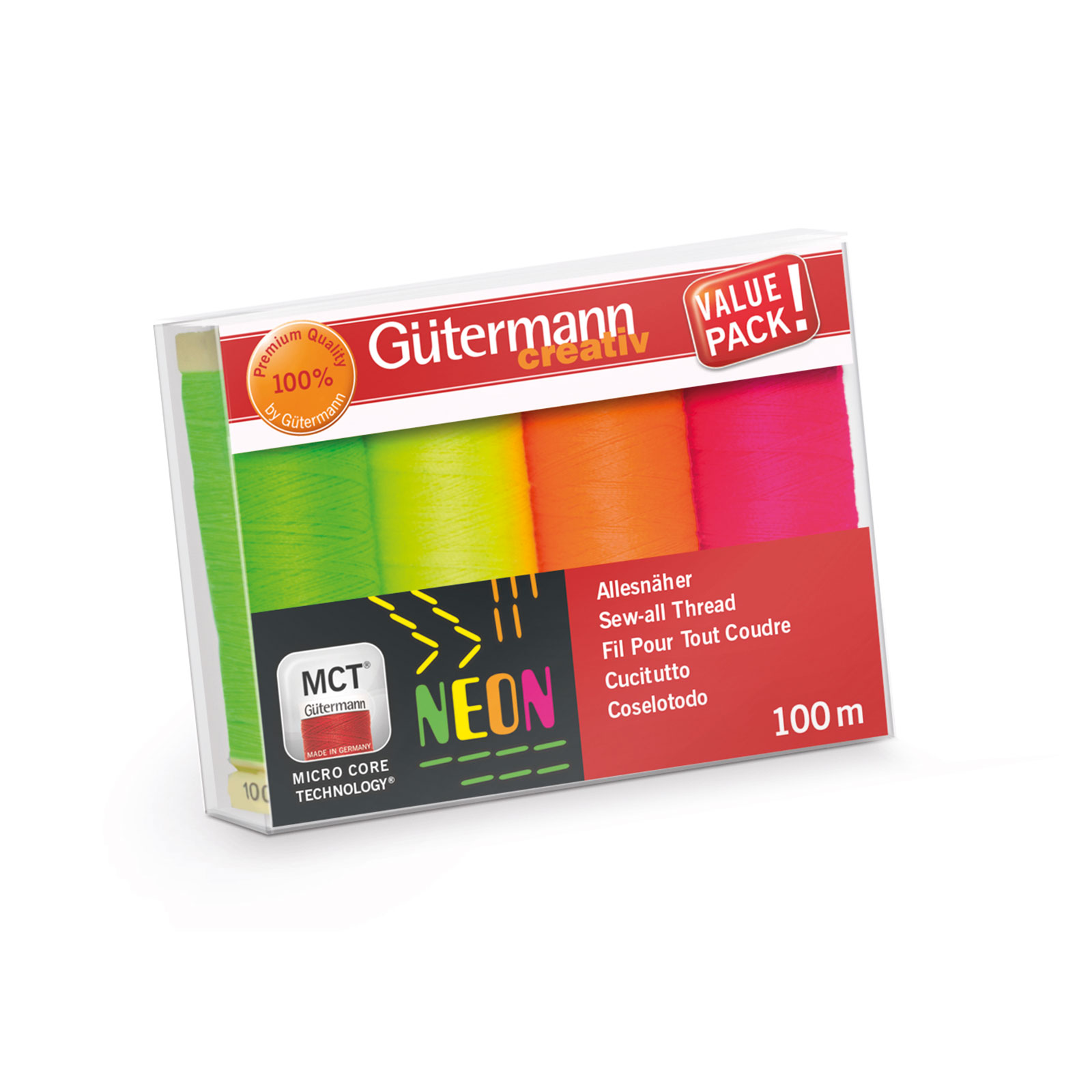 Gütermann 734463 Naaigarenset met 4 conen neon garen 100 meter - Kleur 1