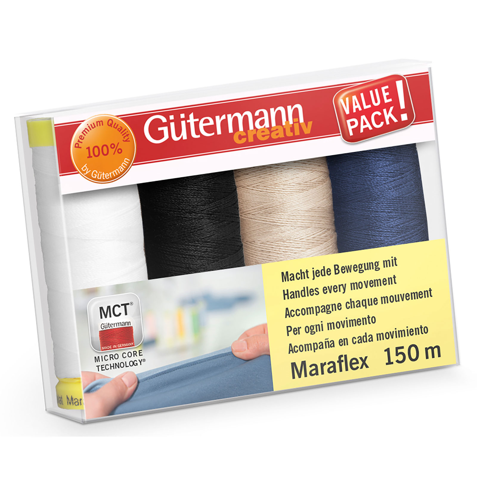 Gütermann 734529 Naaigarenset Maraflex, 4 conen elastisch naaigaren van 150 meter - Kleur 1
