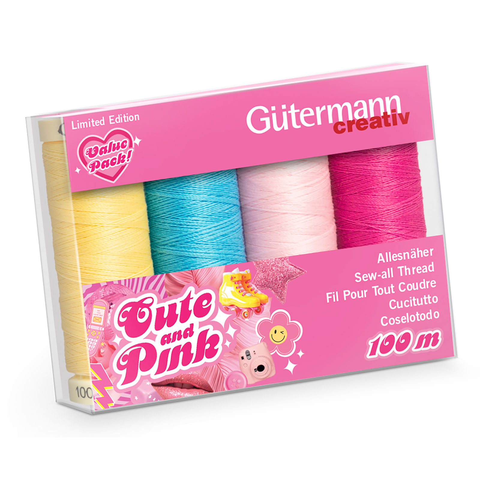 Gutermann 713323 Naaigarenset Cute and Pink met 4 conen Allesnaaigaren 100 meter - Kleur 1