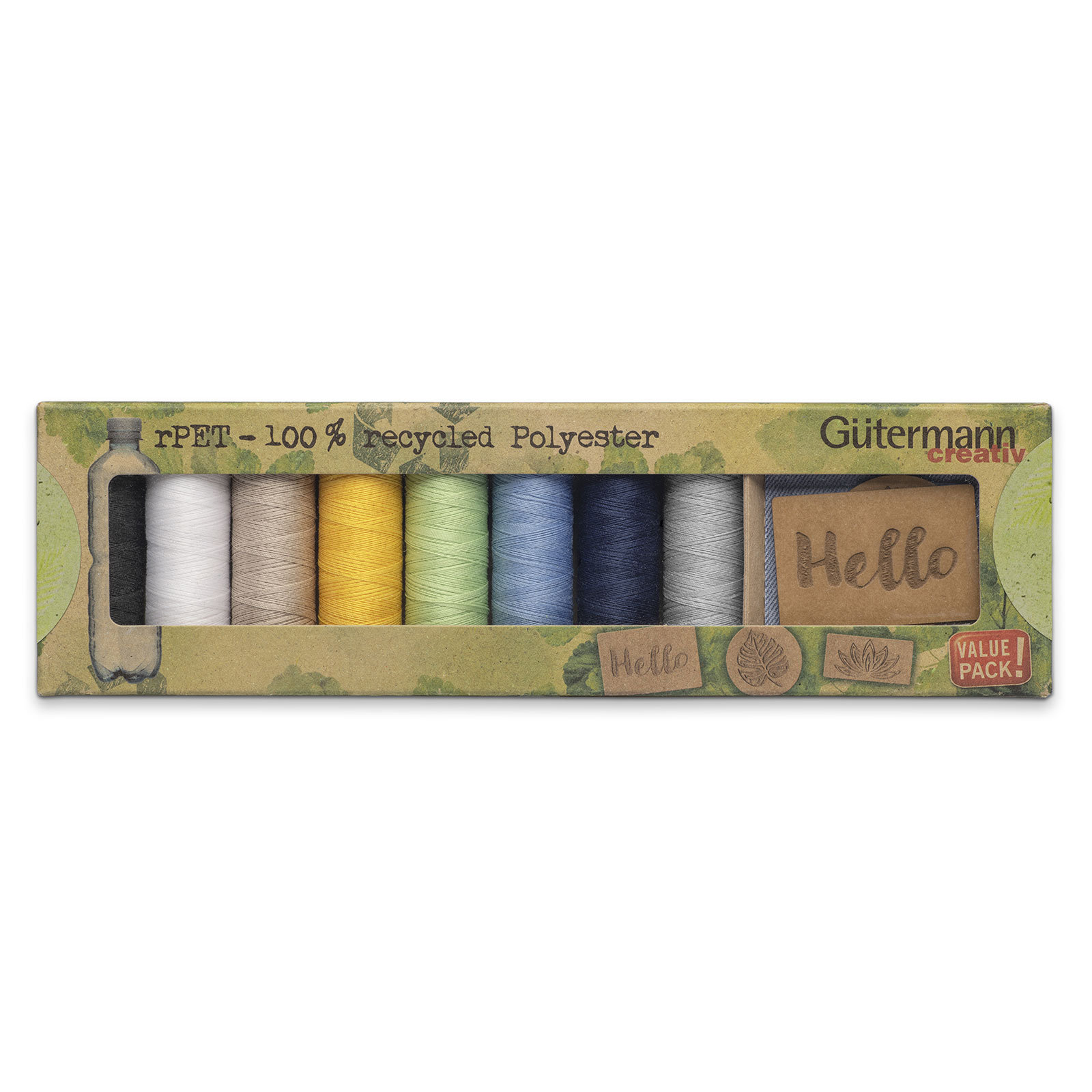 Gutermann 734588 Naaigarenset met 8 spoelen Allesnaaigaren rPET 100m + labels - SET