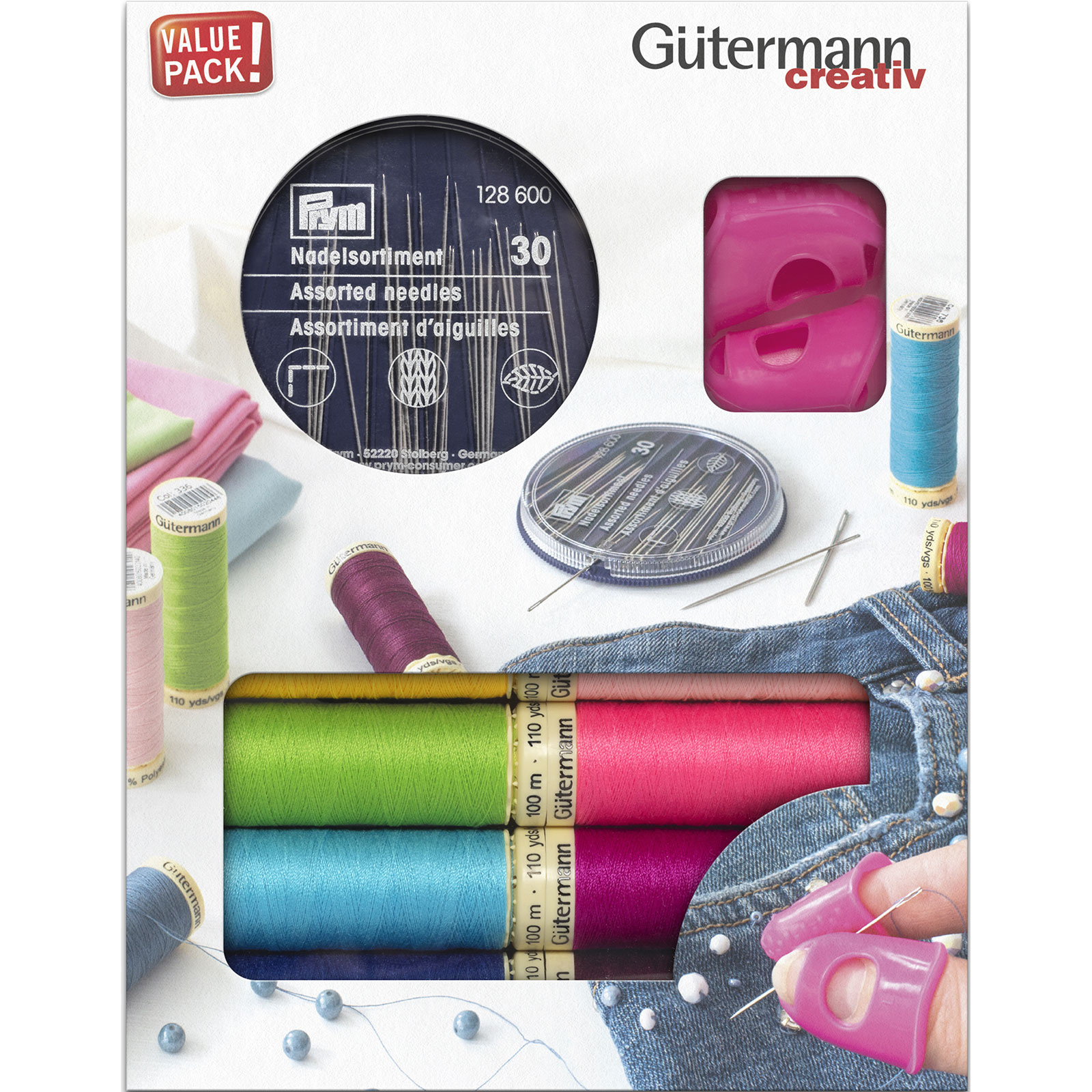 Gutermann 799751 Naaigarenset met Handnaainaalden, naaldgrijpers en 8 spoelen Allesnaaigaren 100 meter - SET