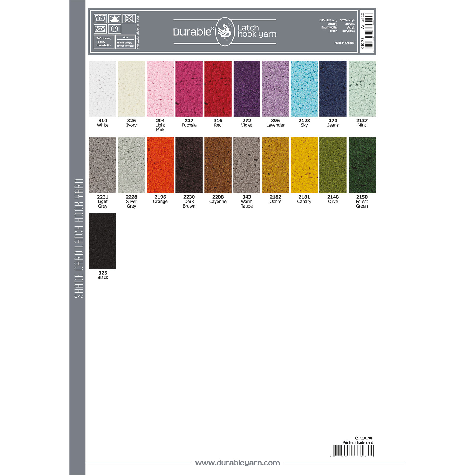 Kleurkaart Print Durable Latch Hook Yarn 010.78 - STUK