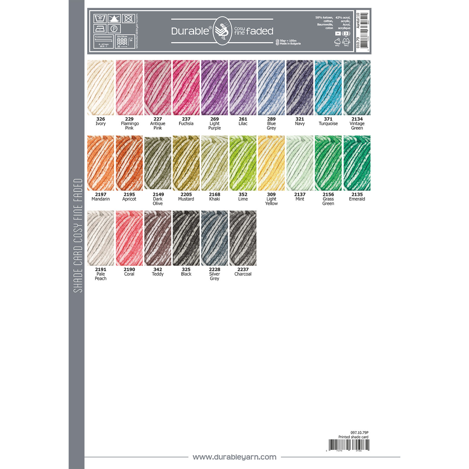 Kleurkaart Print Durable Cosy Fine Faded 010.79 - STUK