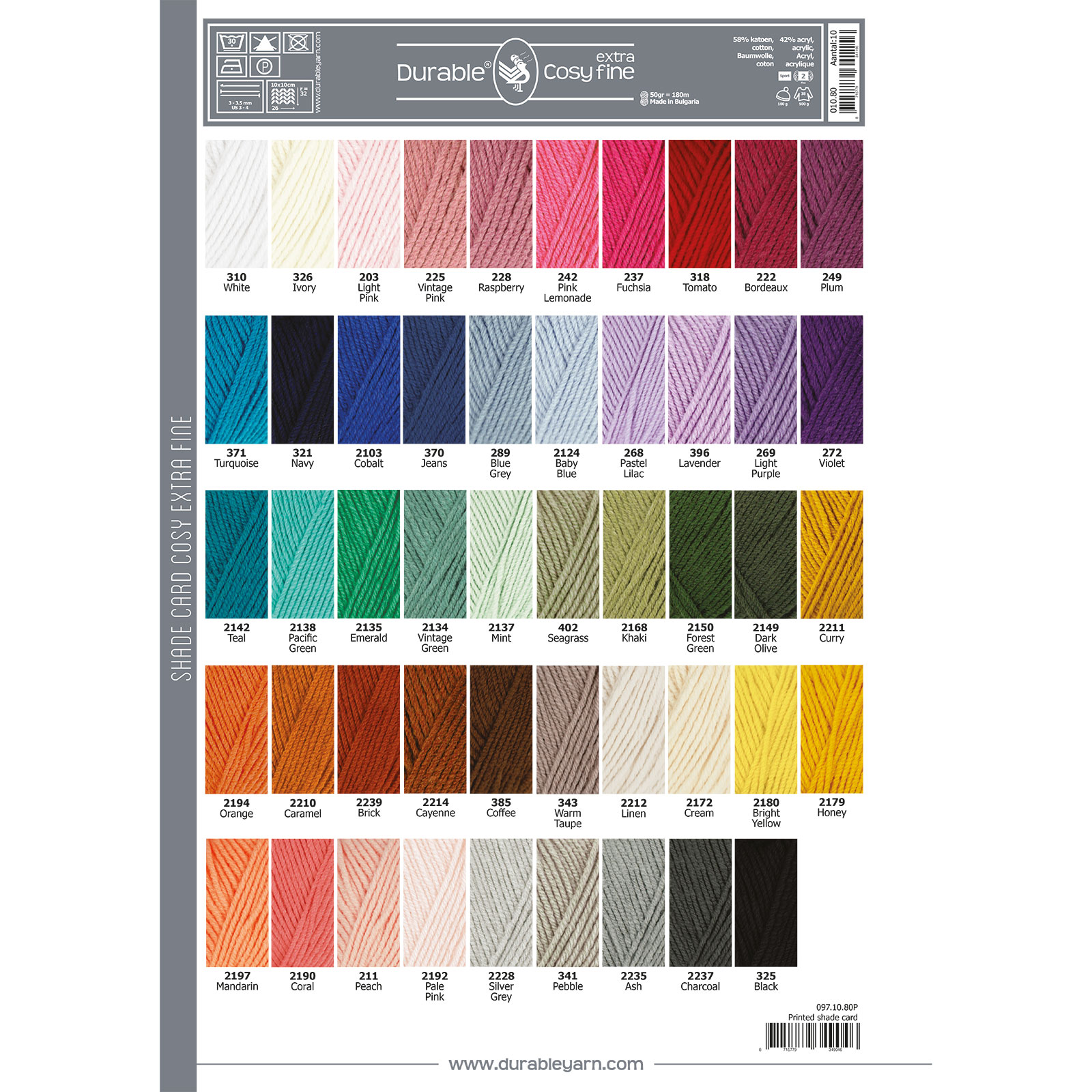 Kleurkaart Print Durable Cosy Extra Fine 010.80 - STUK