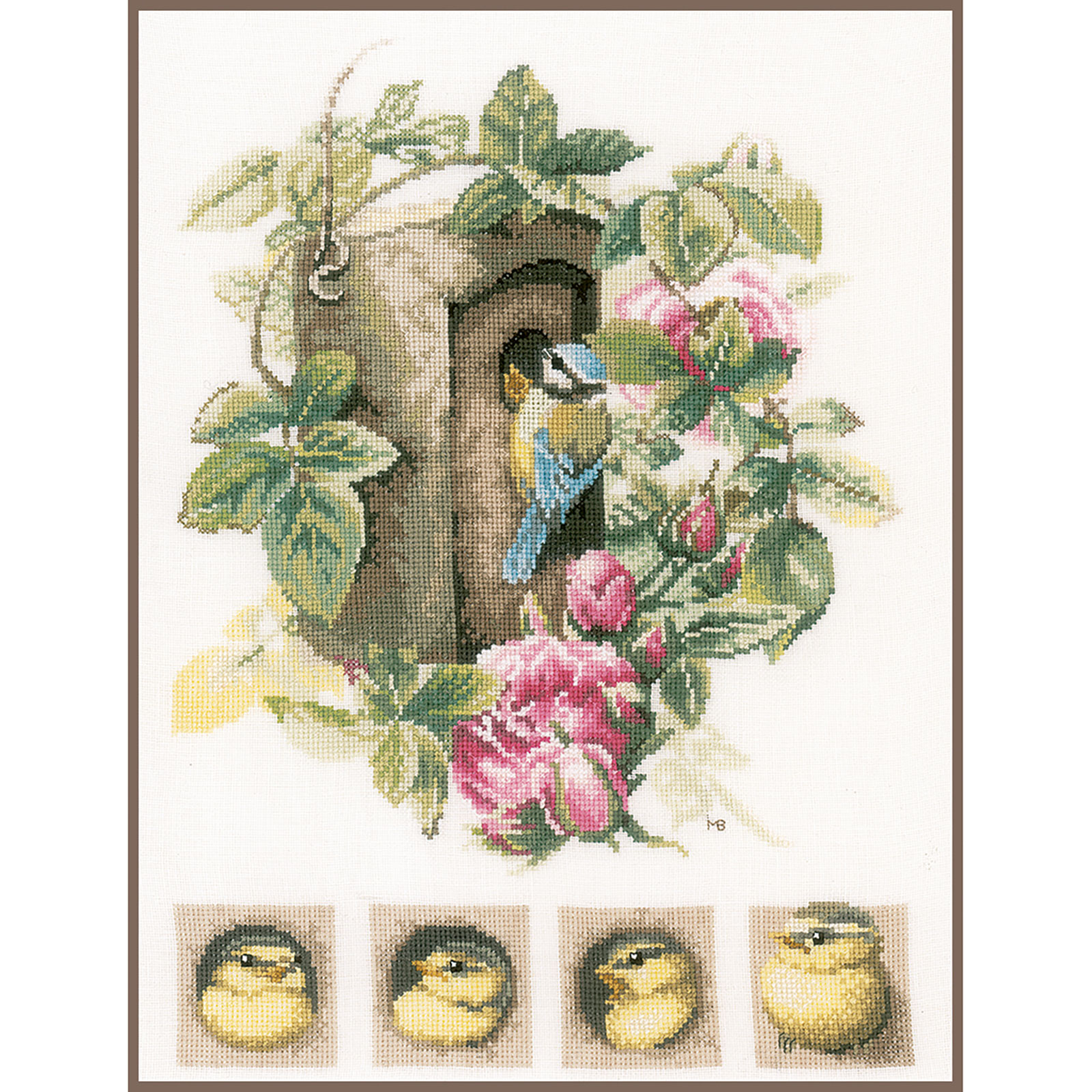 Lanarte PN0008031 Borduurpakket telpatroon Vogelhuisje met rozen ca. 29 x 35 cm - STUK