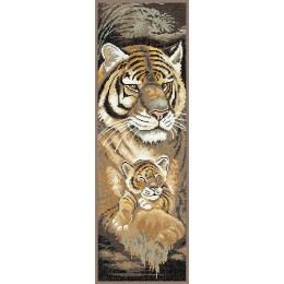 Lanarte PN-0008032 Borduurpakket telpatroon Tijger met jong ca. 17 x 50 cm - STUK