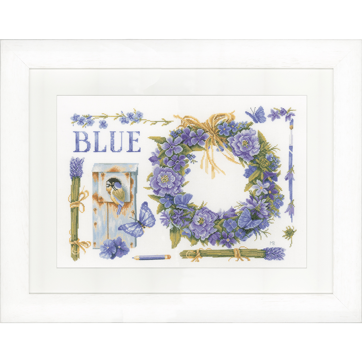 Lanarte PN-0149993 Borduurpakket telpatroon Lavendelkrans met Pimpelmees  ca. 50 x 35 cm - STUK