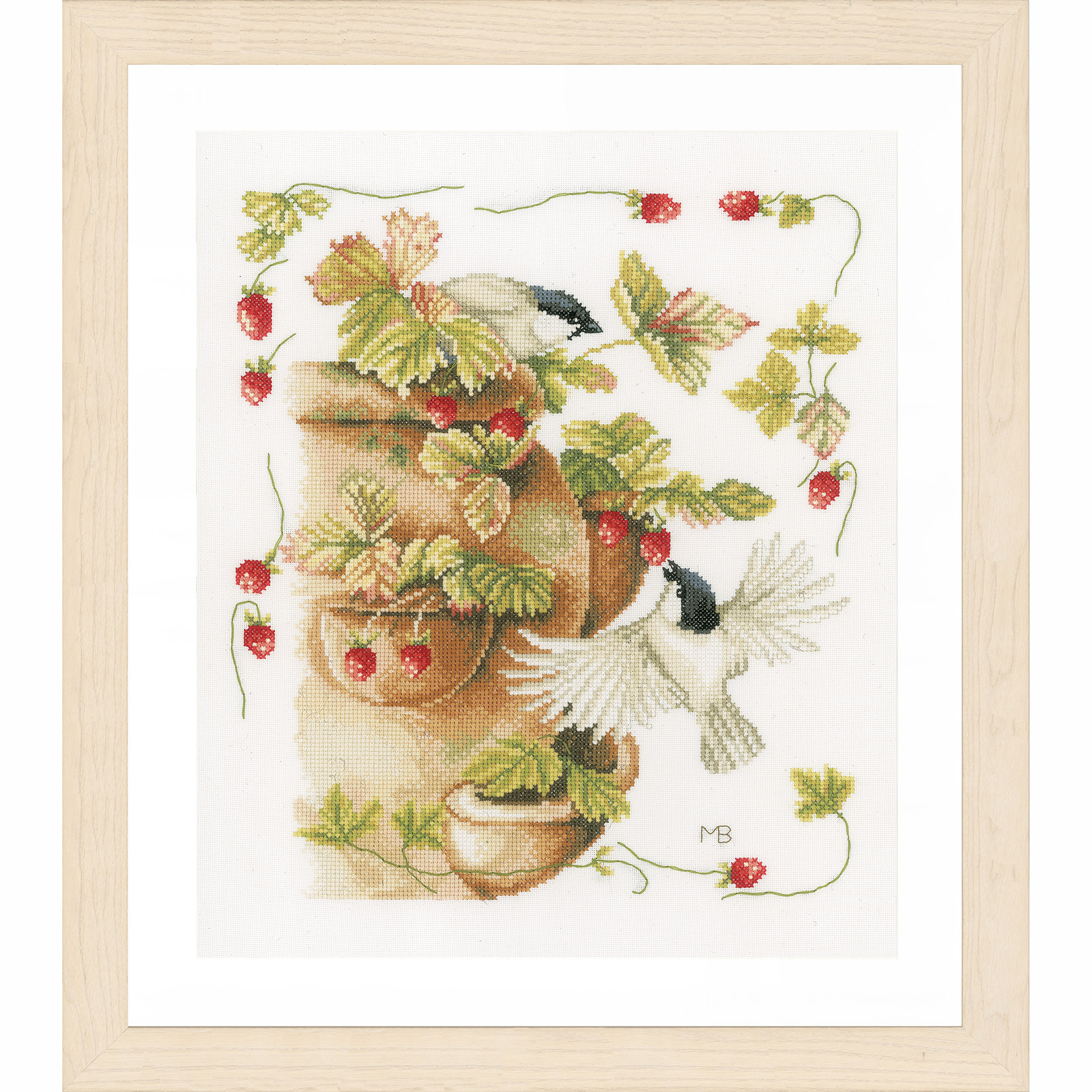 Lanarte PN-0168599 Borduurpakket telpatroon Aardbeien en vogels  ca. 30 x 33 cm - STUK