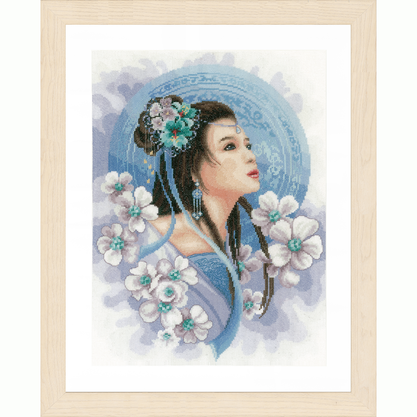 Lanarte PN-0169168 Borduurpakket telpatroon Asian lady in blue ca. 30 x 41 cm - STUK