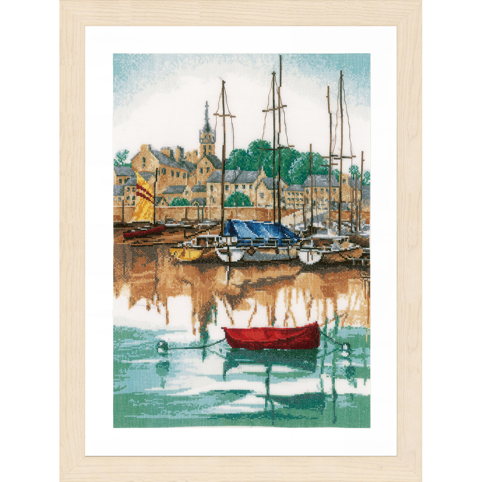 Lanarte PN-0171005 Borduurpakket telpatroon Jachthaven bij zonsopgang ca. 31 x 43 cm - STUK