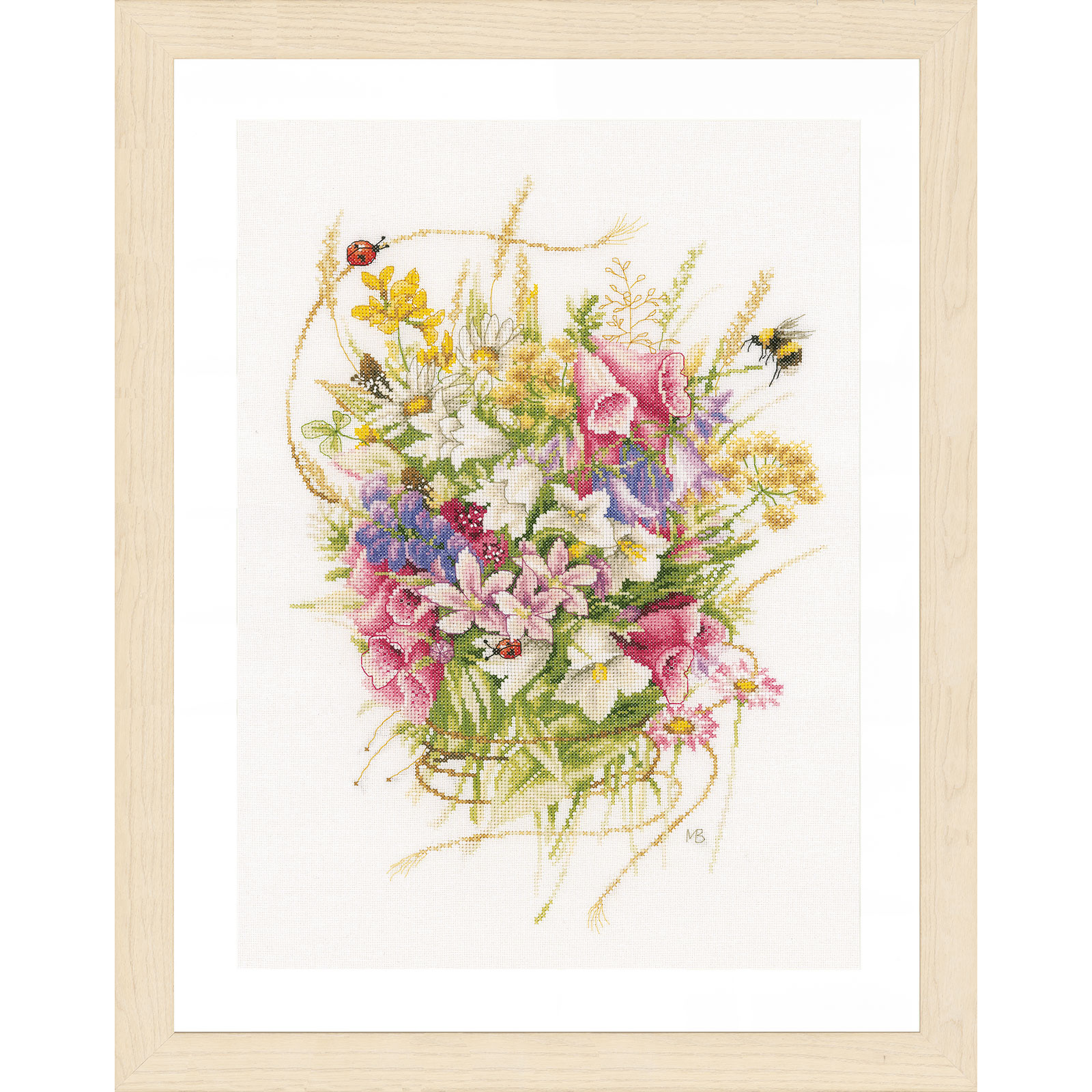 Lanarte PN-0173516 Borduurpakket telpatroon Boeket zomerbloempjes ca. 30 x 44 cm - STUK