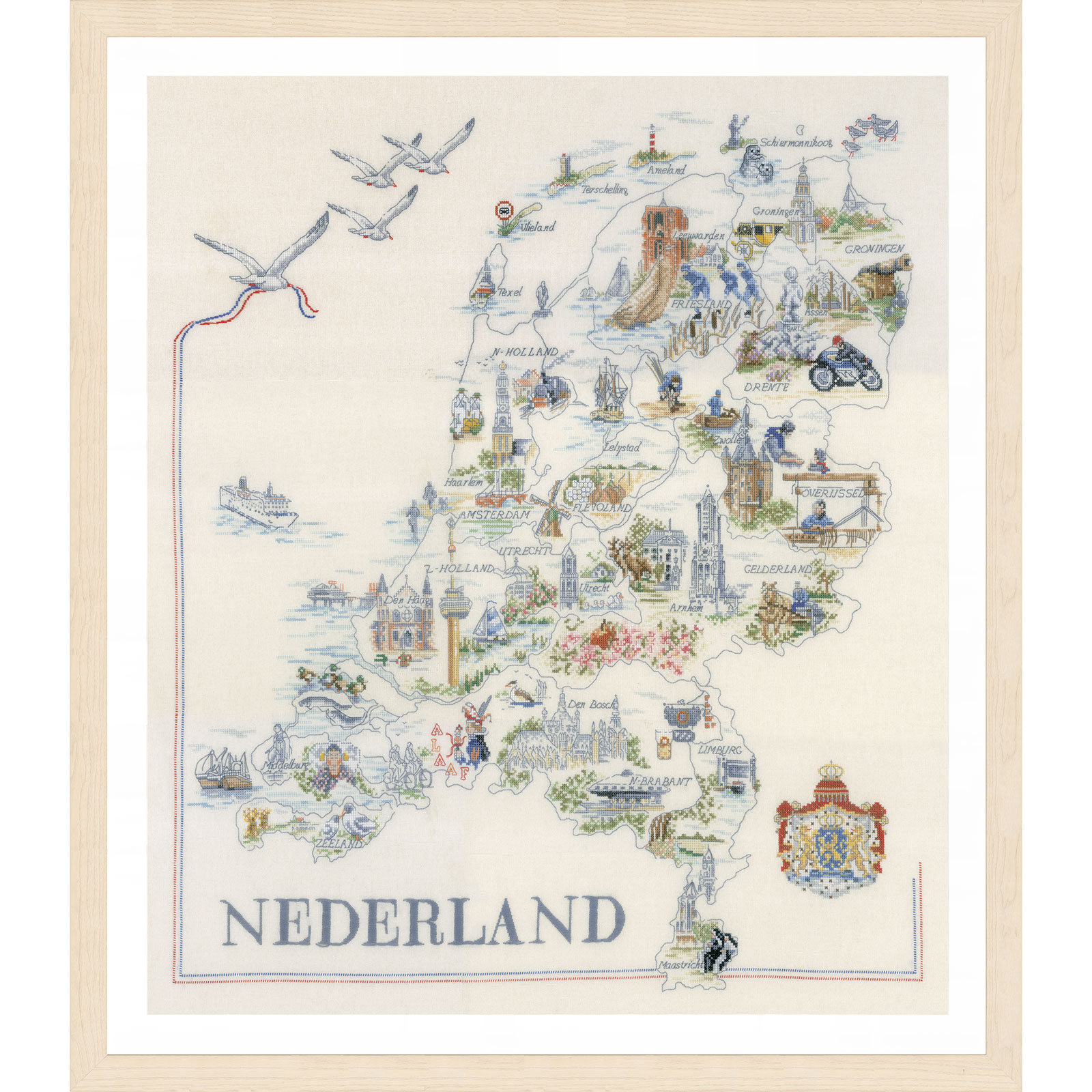 Lanarte PN-0175289 Borduurpakket telpatroon Kaart van Nederland ca. 66 x 69 cm - STUK