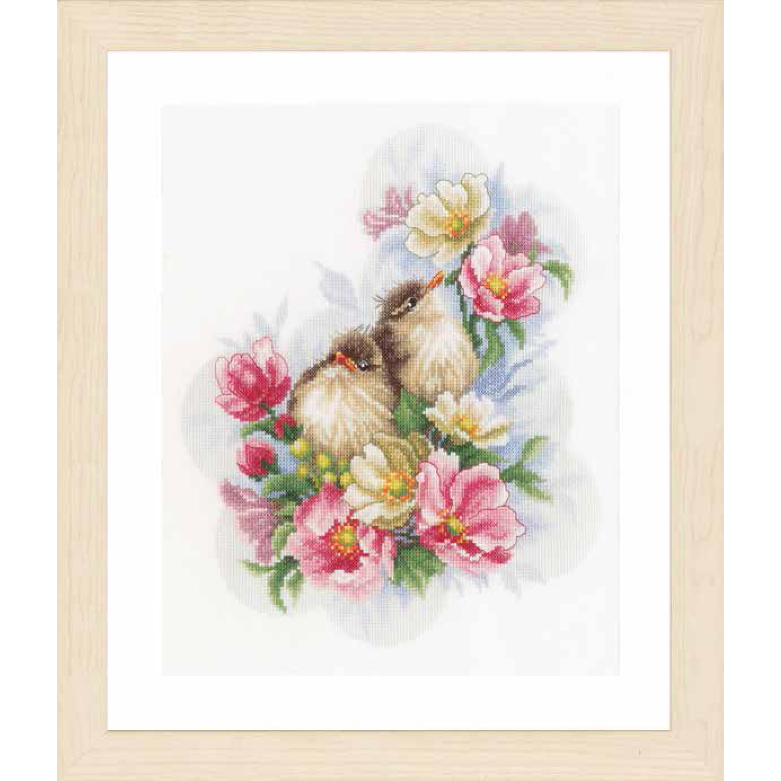 Lanarte PN-0185003 Borduurpakket telpatroon Kleine vogeltjes op bloementak ca. 28 x 33 cm - STUK