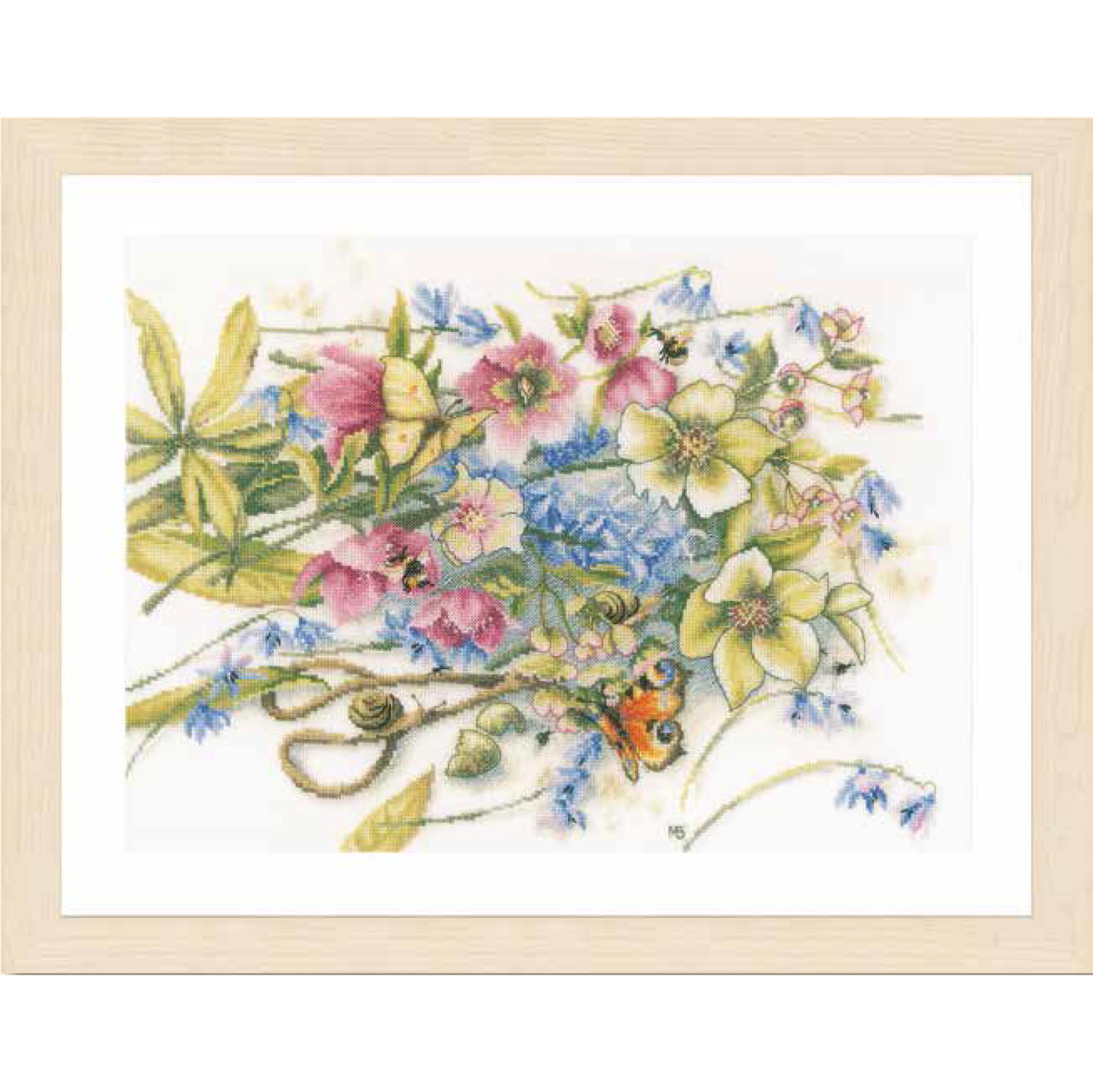 Lanarte PN-0186136 Borduurpakket telpatroon Helleborus en vlinders ca. 43 x 31 cm - STUK