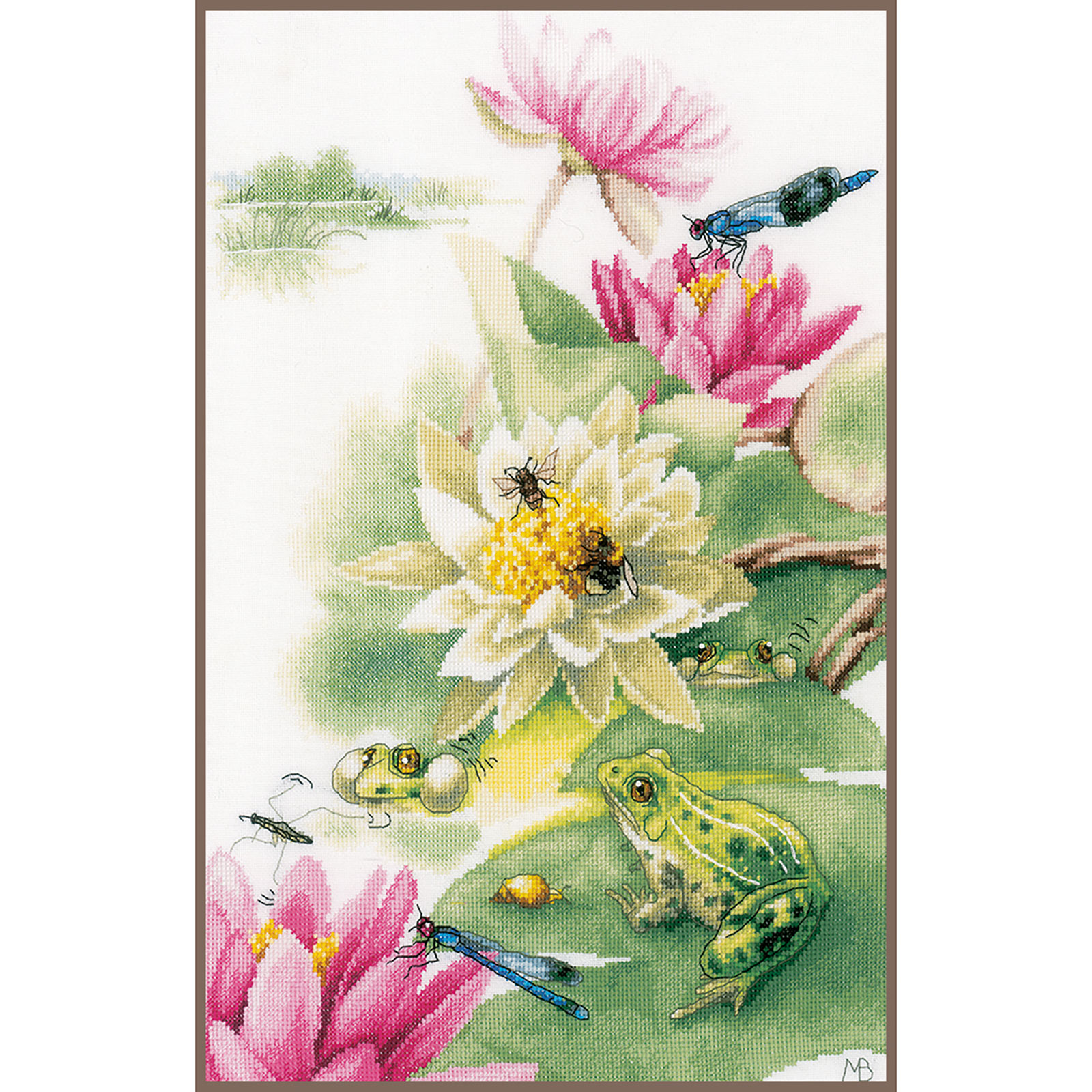 Lanarte PN0196182 Borduurpakket telpatroon Lelies en kikkers ca. 31 x 44 cm - STUK