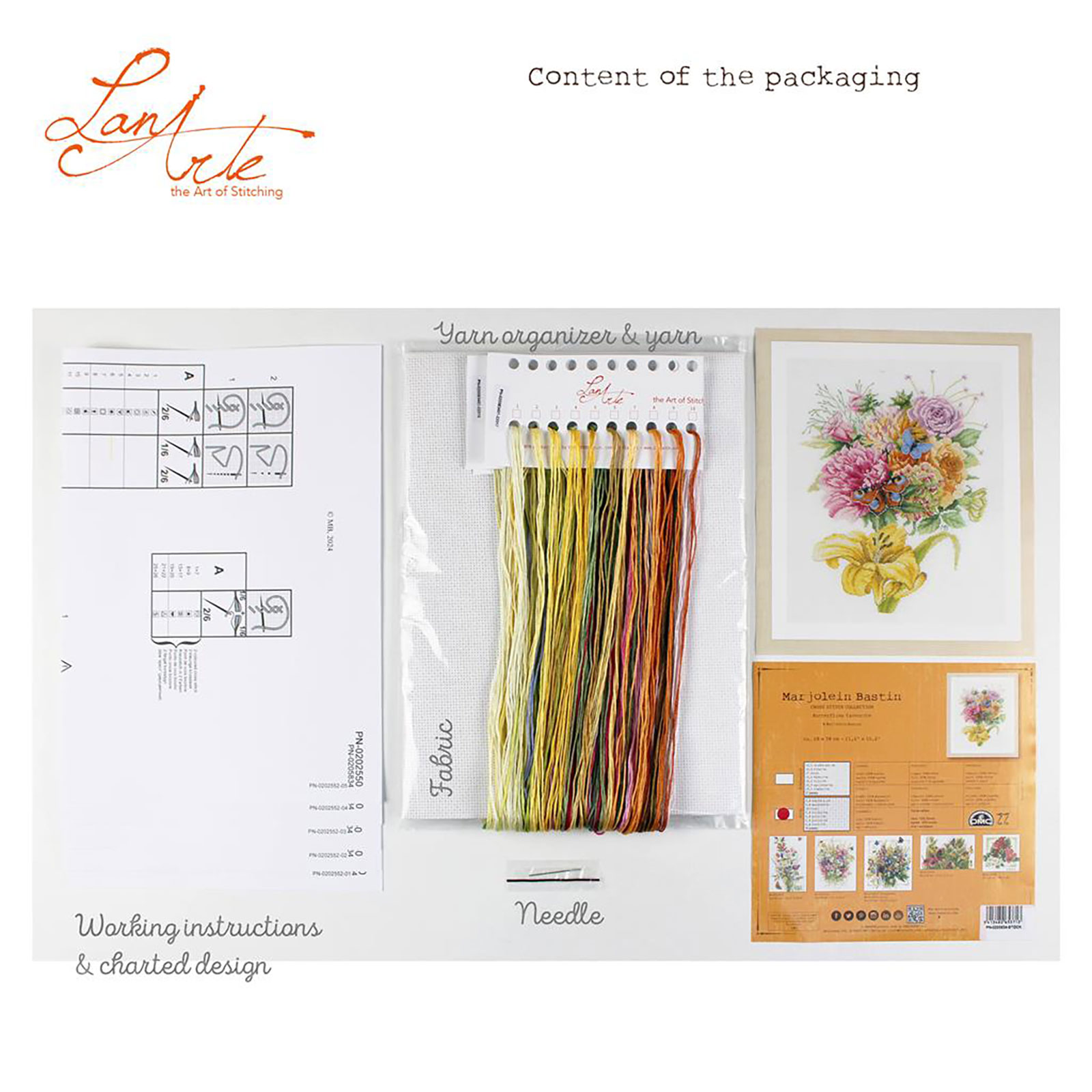 Lanarte PN-0202550 Borduurpakket met telpatroon Fleurig boeket met vlinders 28x38cm - STUK