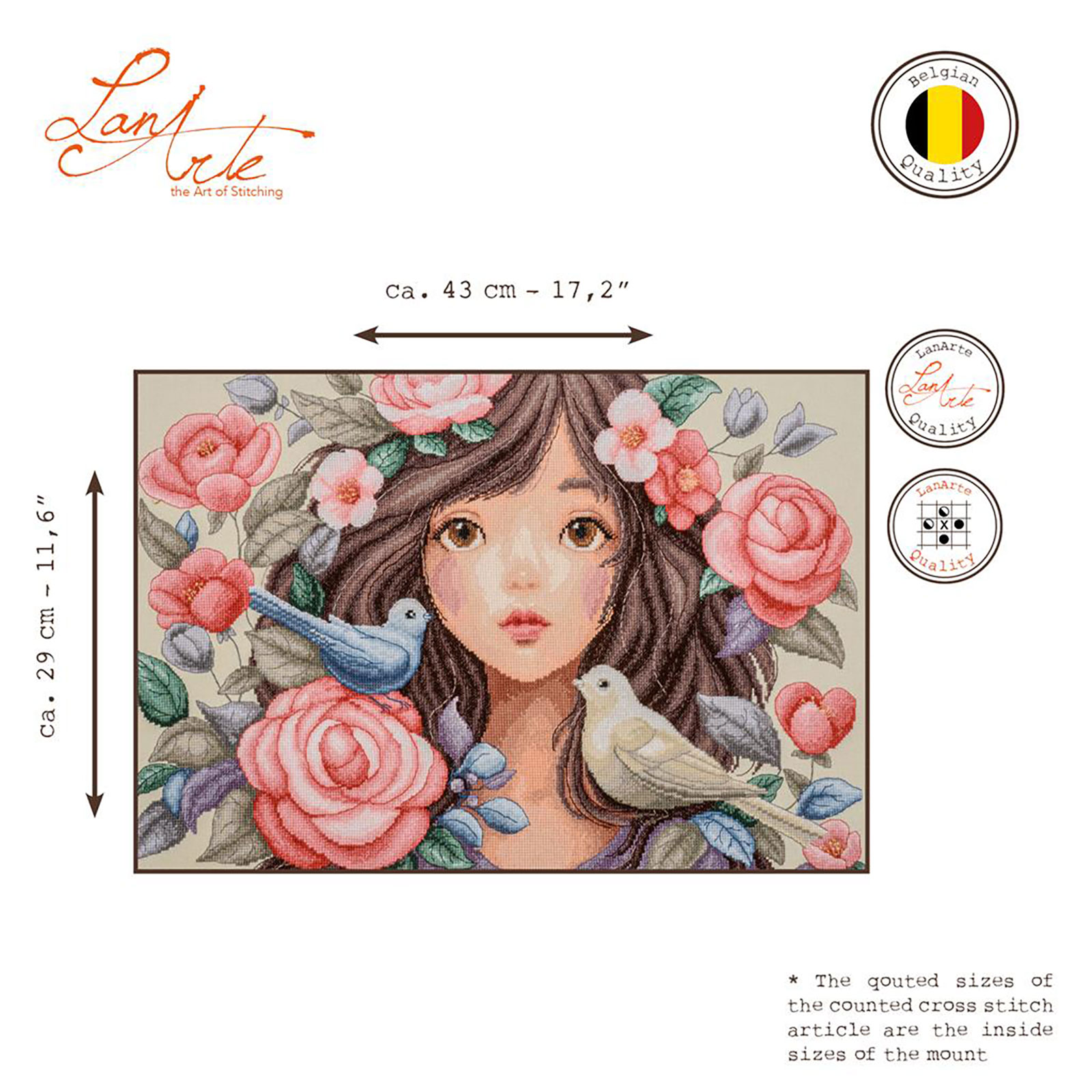 Lanarte PN-0213974 Telpakket kit Omringd door rozen en duiven 43x29cm - STUK