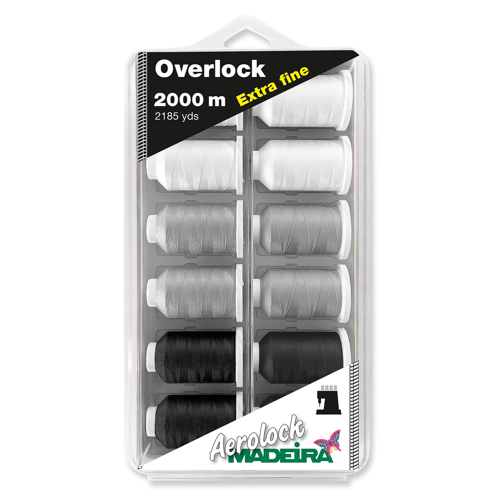 Madeira 8090 Blisterbox Aerolock 180 overlockgaren 12x 2000 meter zwart & wit - Doos