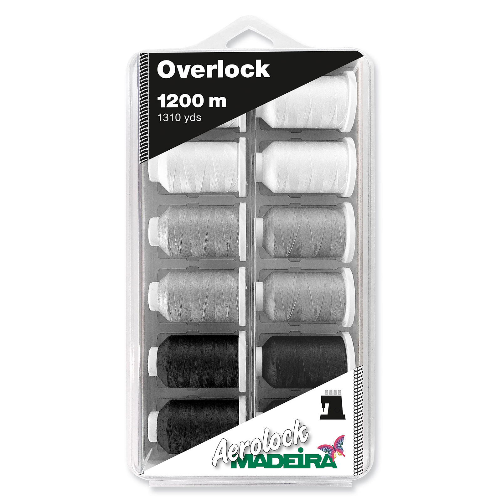 Madeira 8090 Blisterbox Aerolock 125 overlockgaren 12x 1200 meter zwart & wit - Doos