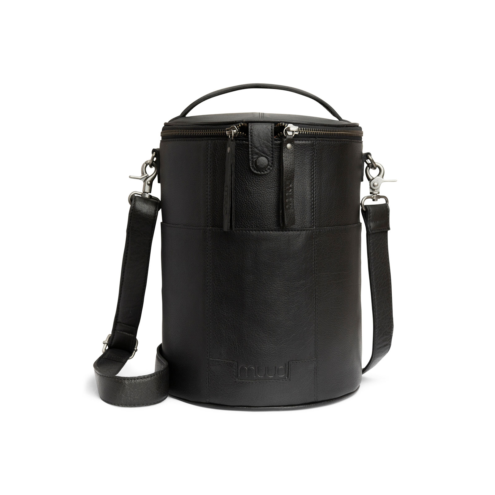 MUUD Saturn XL. Handgemaakt leren tas voor handwerkprojecten 28xØ21cm - kleur Black